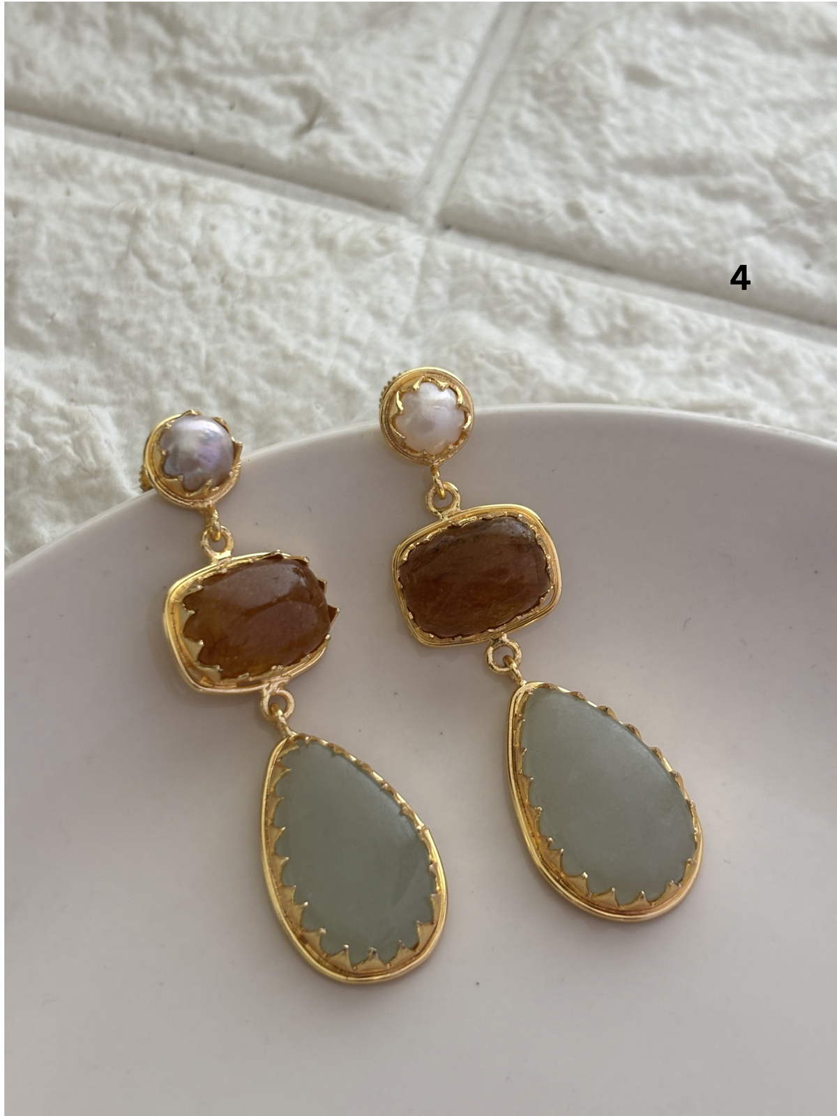 Renne Natural-Stone Danglers Brass