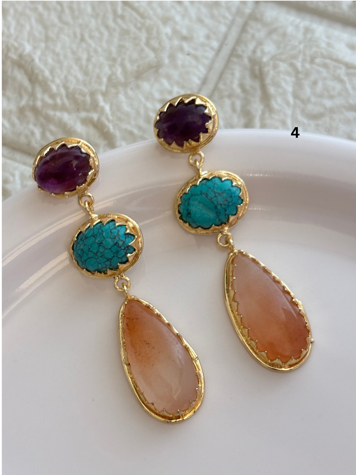 Eugenie Natural Stone Dangler -Brass