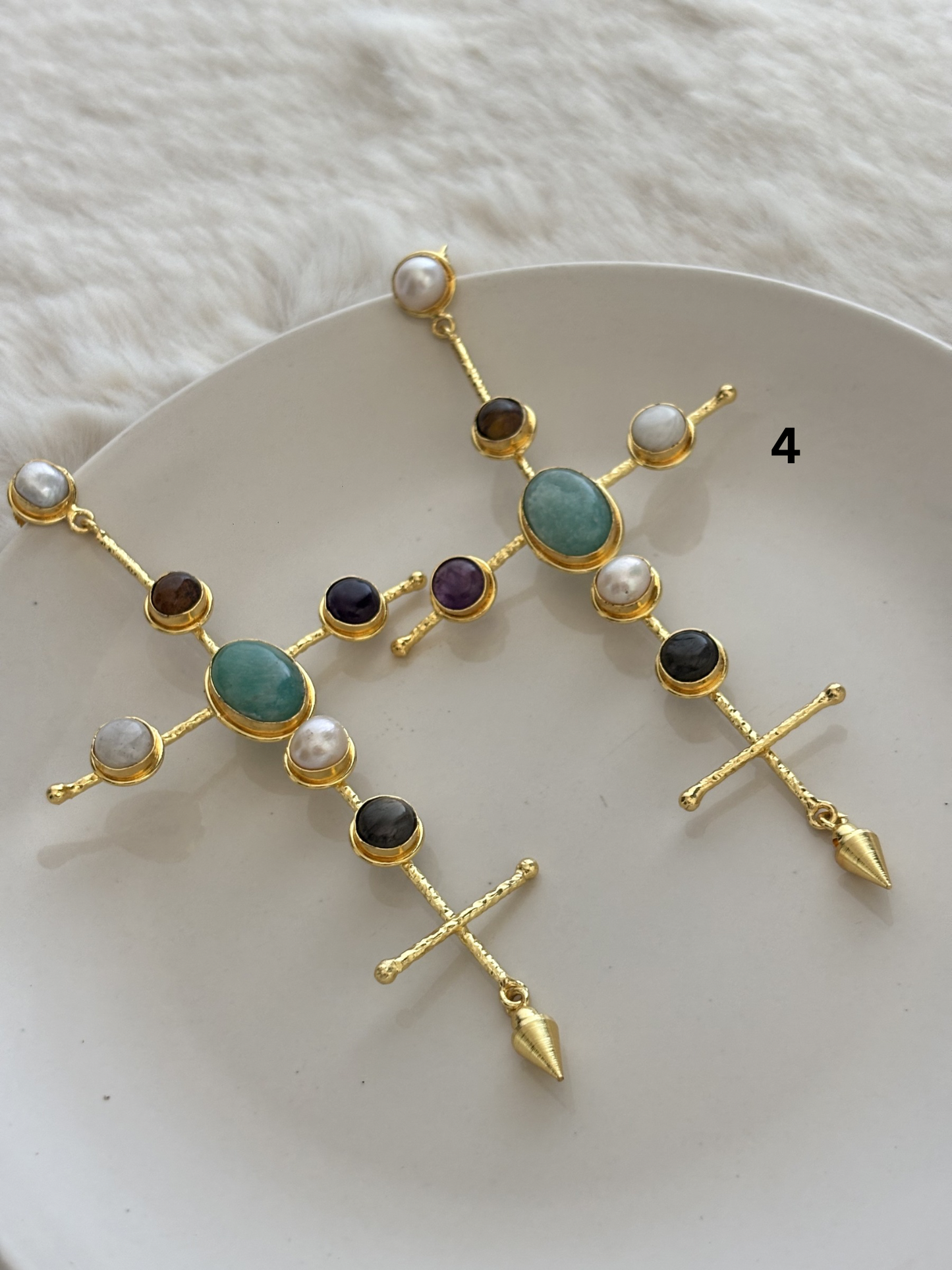 Catherine Natural Stone Earrings- Brass