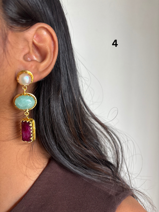 Renne Natural-Stone Danglers Brass