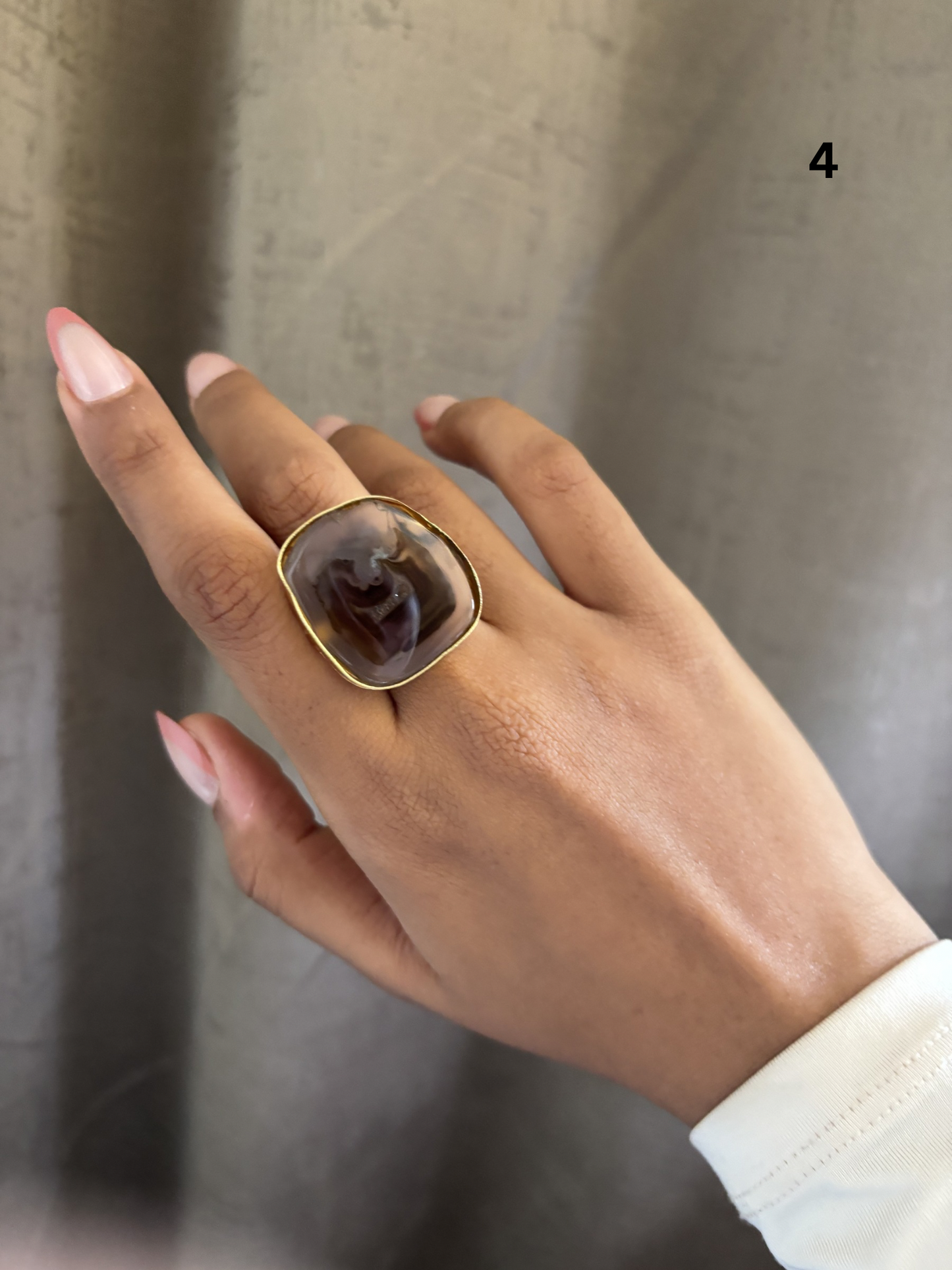 Agate Mix Color Adjustable Ring-  Brass