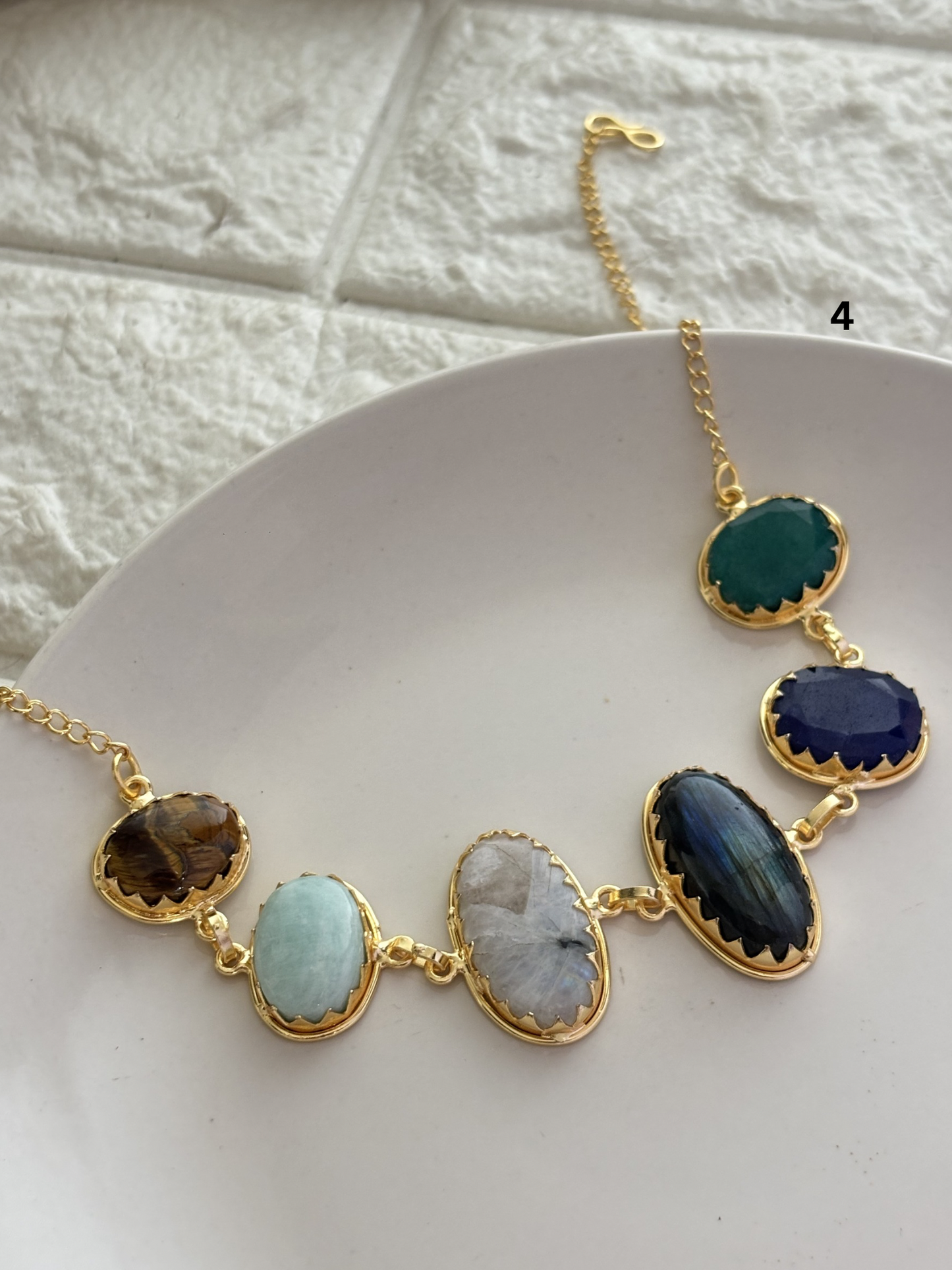 Renne Multi-color Natural stone Choker- Brass