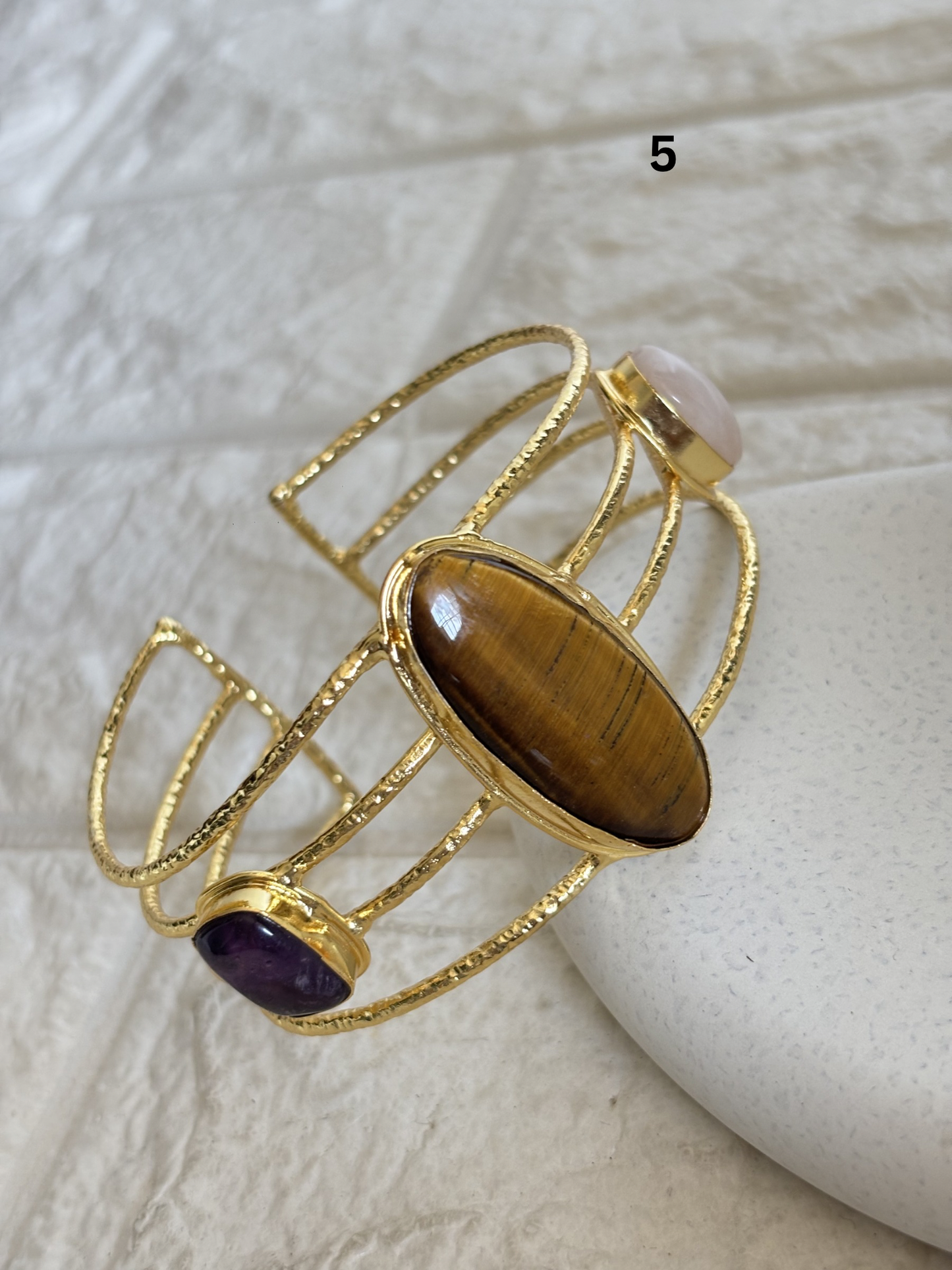 Trio Colour Natural Stone Brass cuff