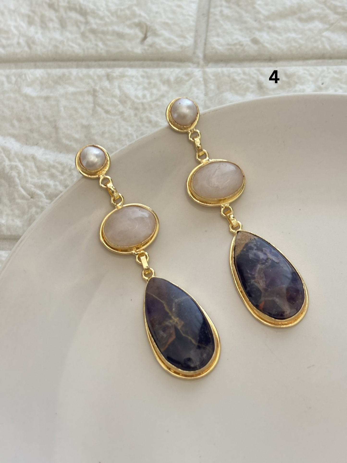 Renne Natural-Stone Danglers Brass