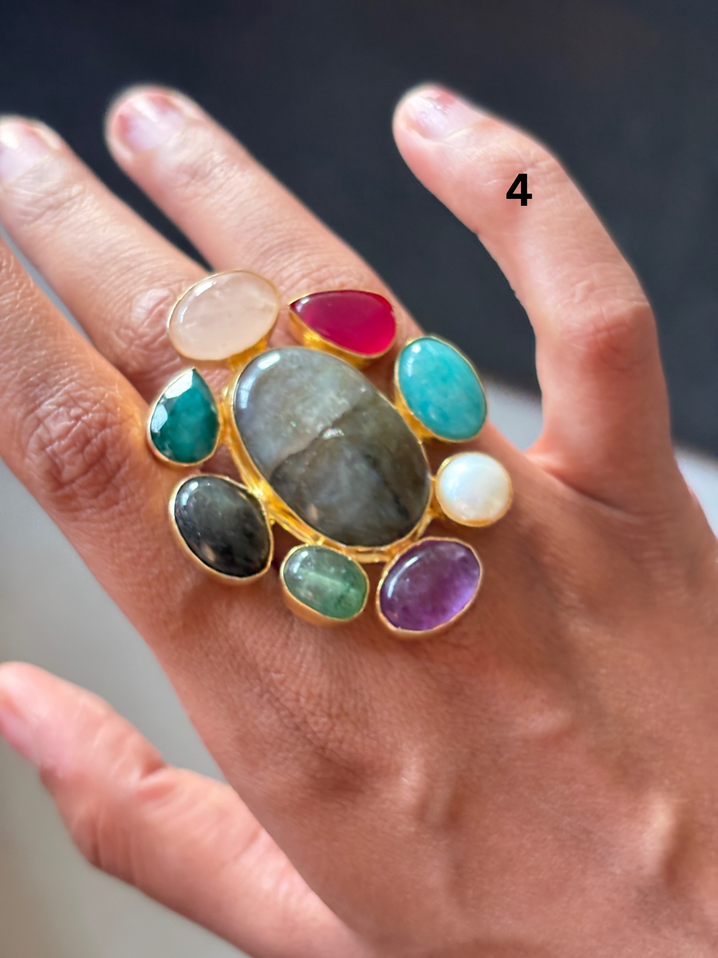 Novara Natural Stone Adjustable Ring-Brass