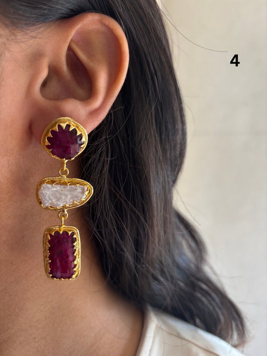 Renne Natural-Stone Danglers Brass