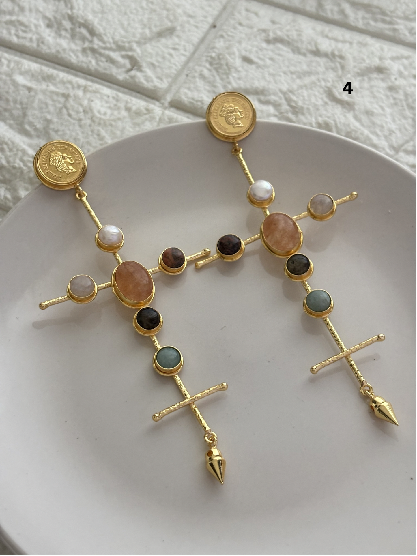 Catherine Natural Stone Earrings- Brass