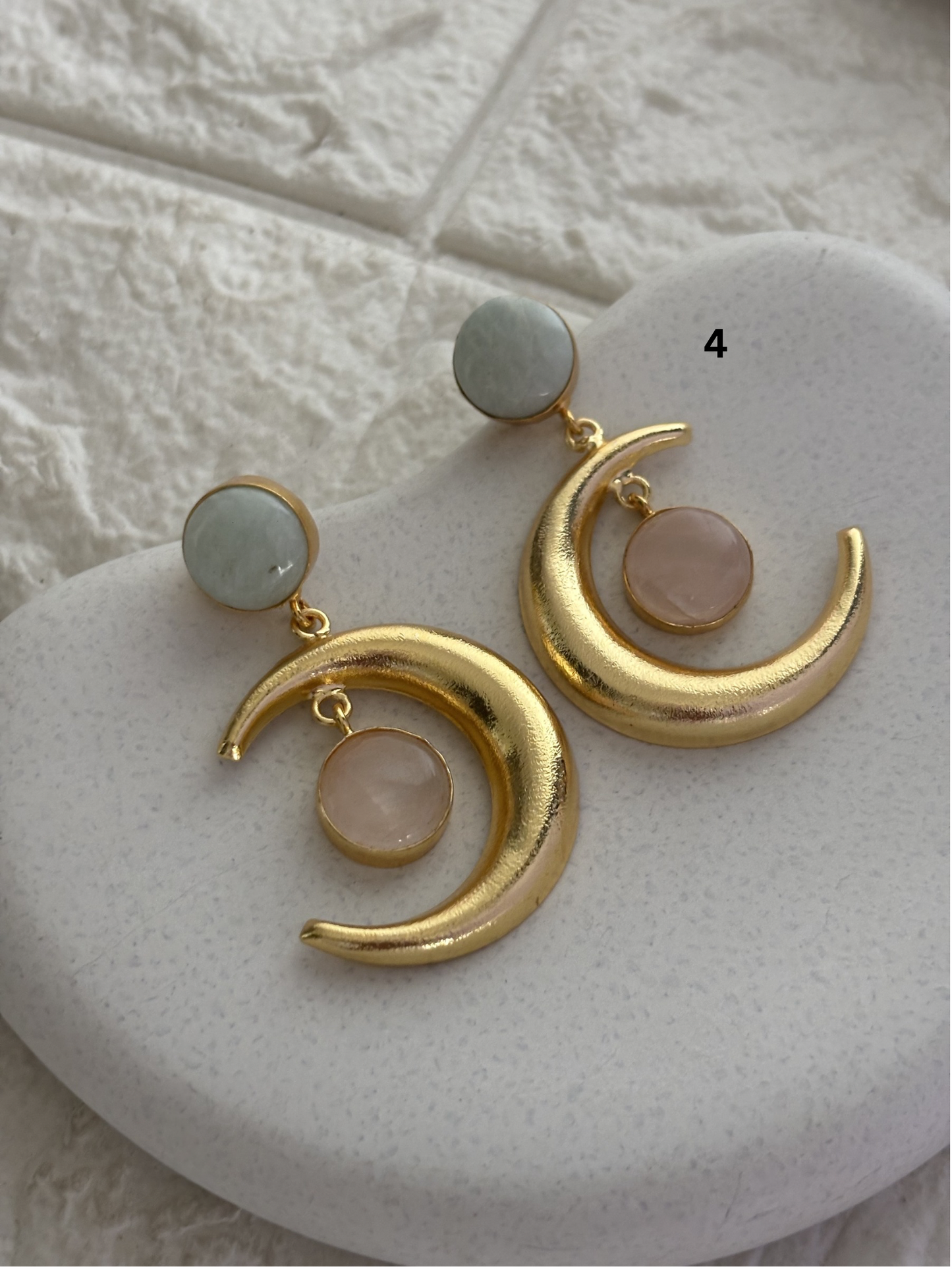 Crescent Moon Natural Stone Dangler Brass