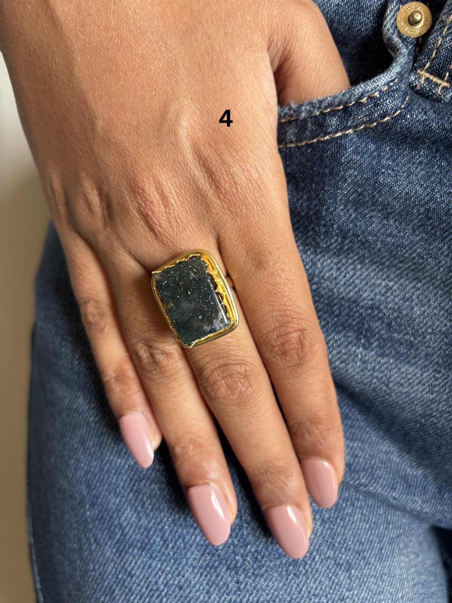Fusion Natural Stone Adjustable Ring-Brass