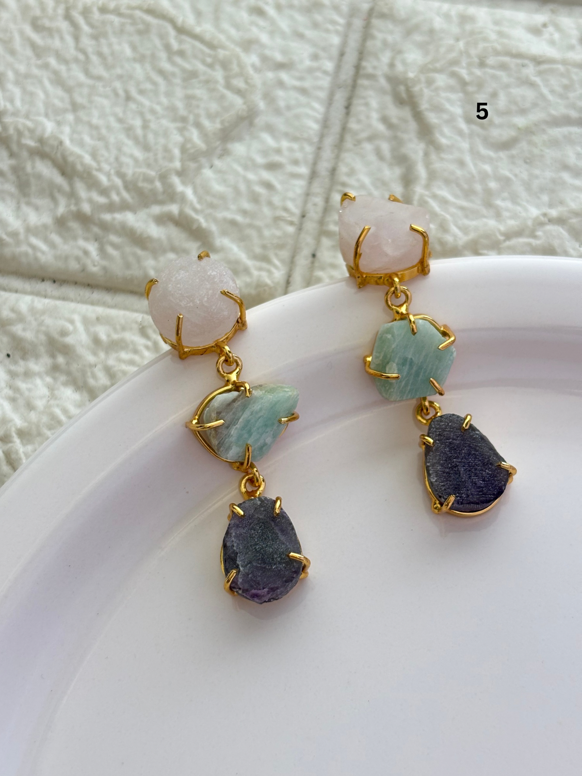 Jellybean Natural Stone Earring-Brass
