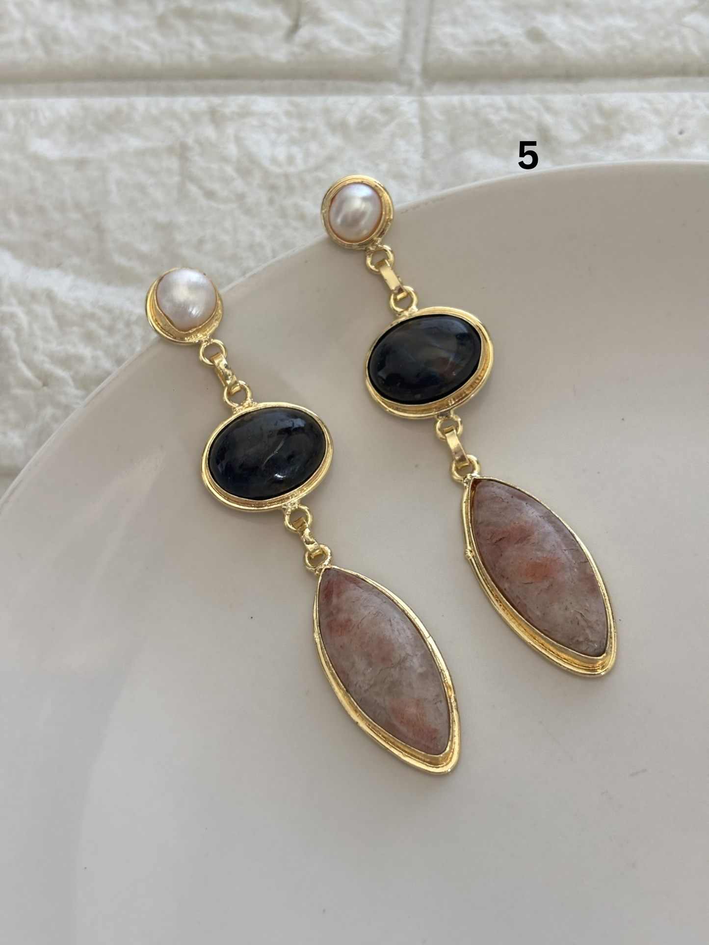 Renne Natural-Stone Danglers Brass