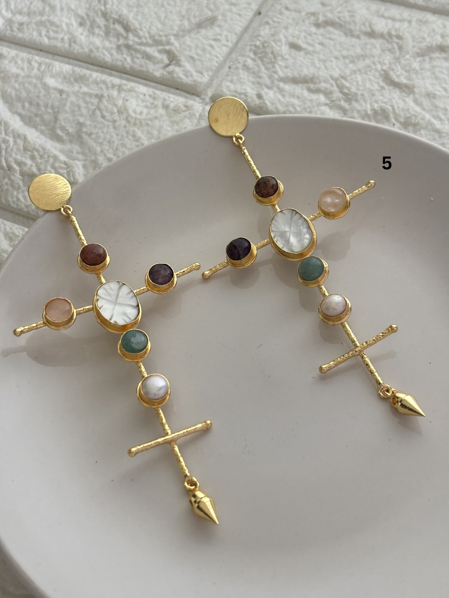 Catherine Natural Stone Earrings- Brass