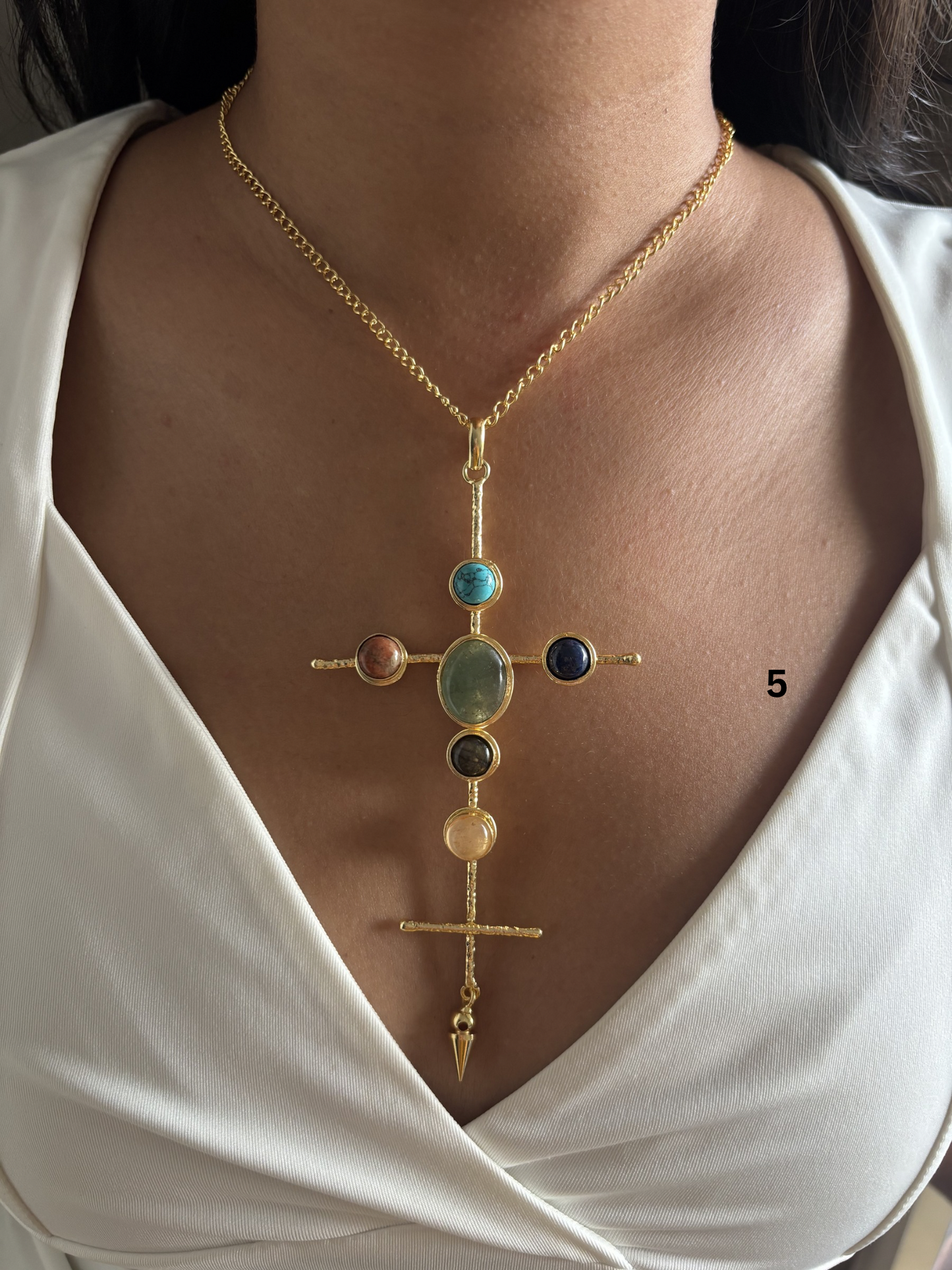 Catherine Natural stone Necklace-Brass
