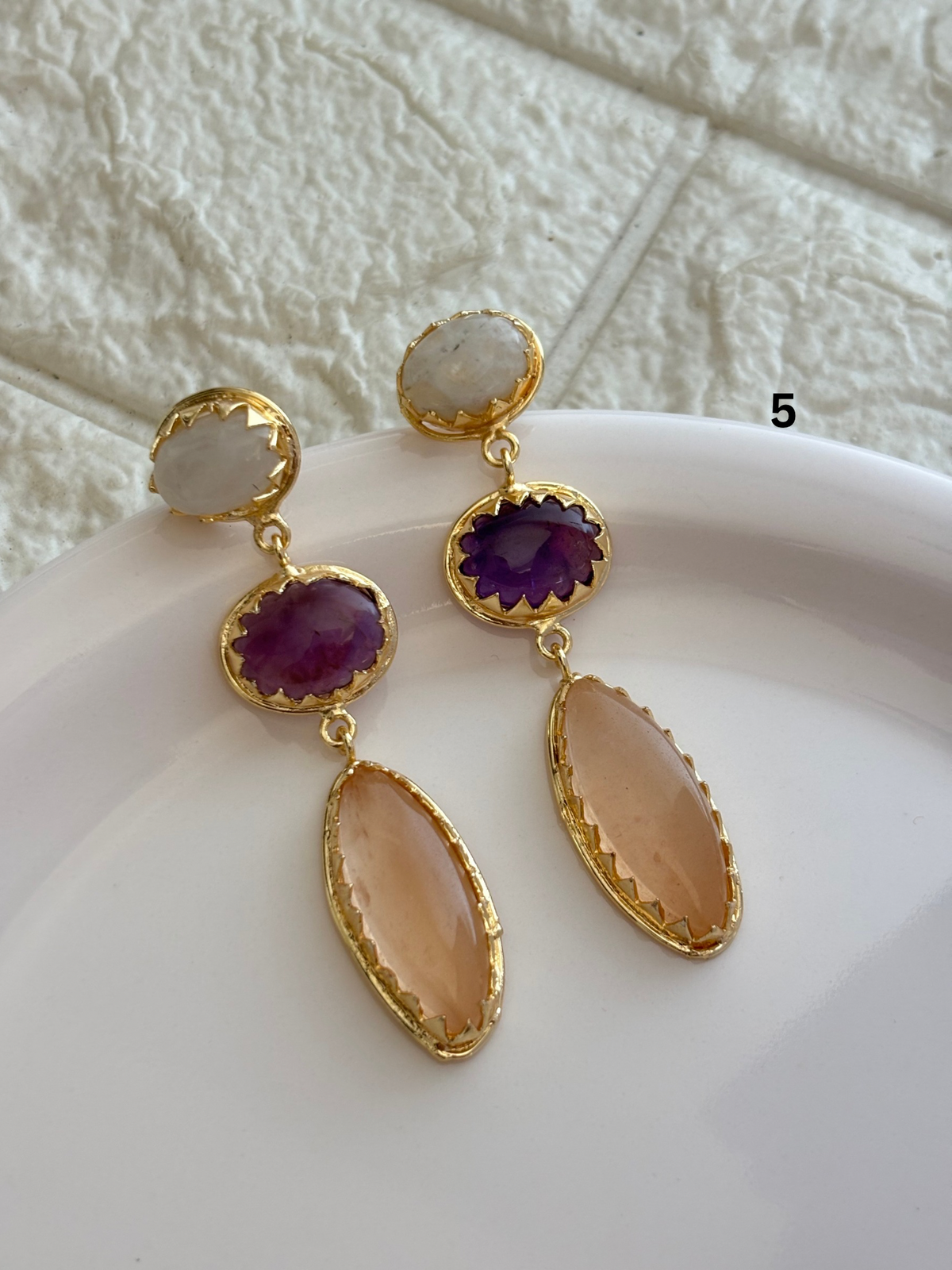 Eugenie Natural Stone Dangler -Brass