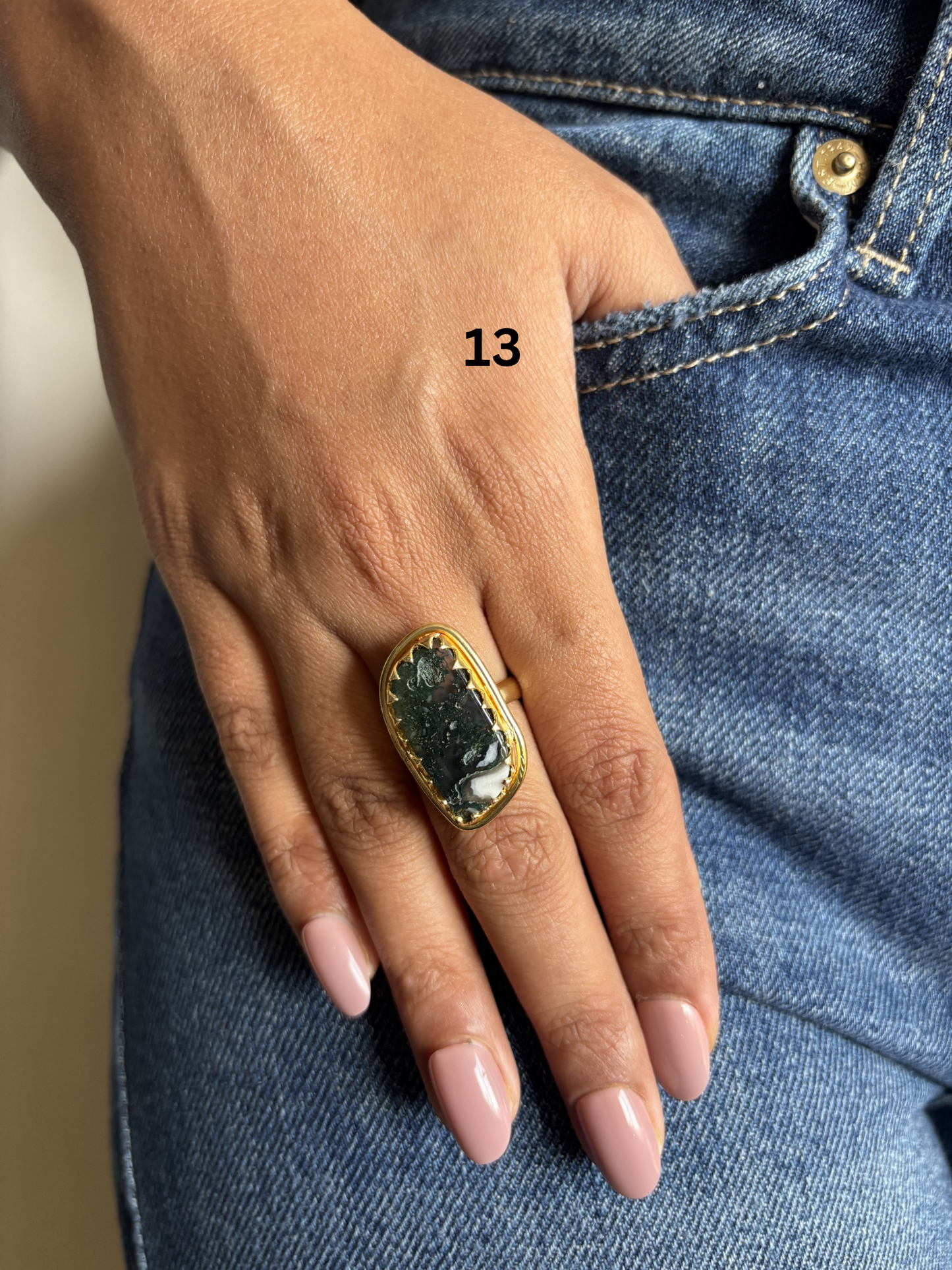 Fusion Natural Stone Adjustable Ring-Brass