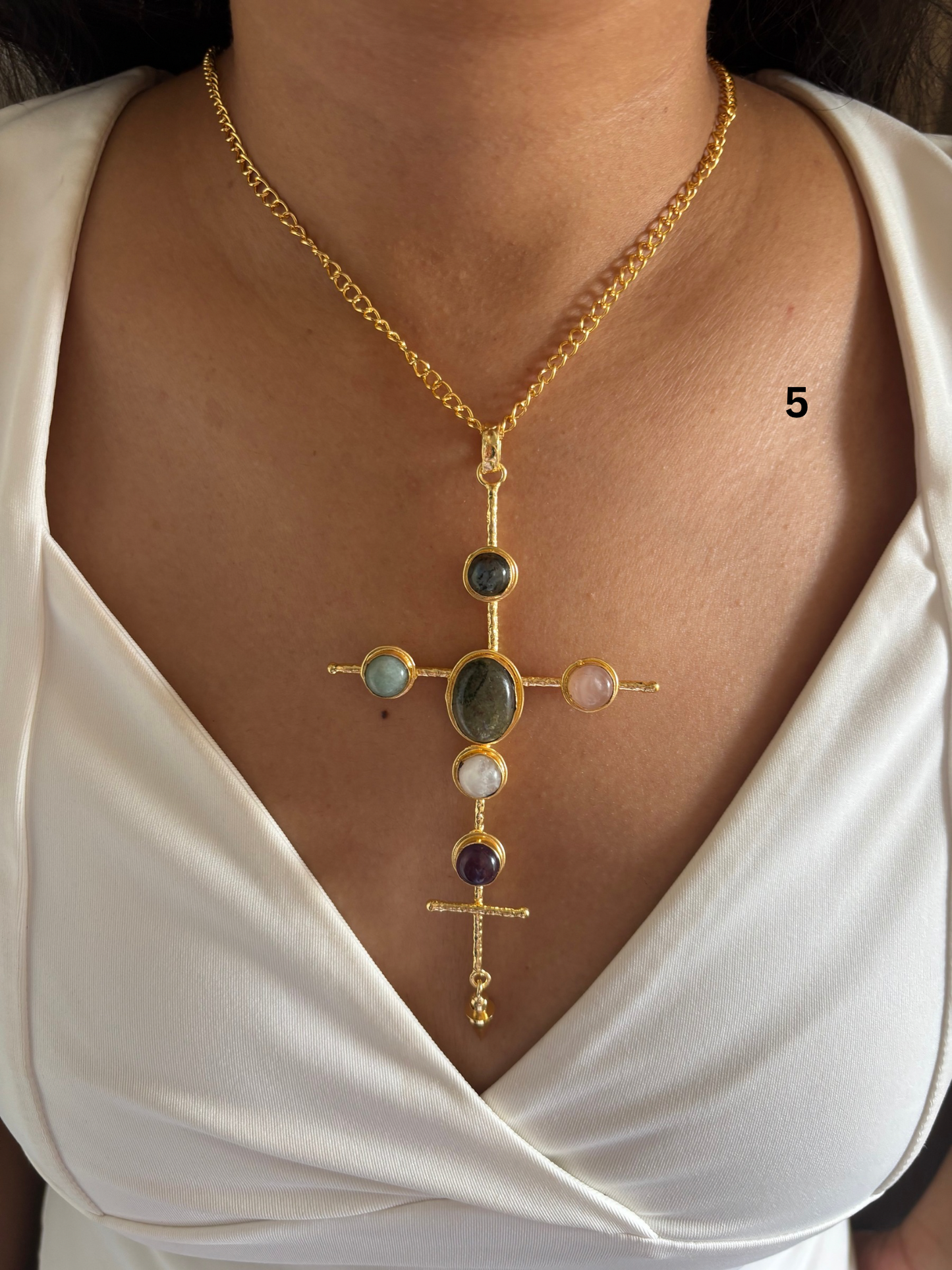 Catherine Natural stone Necklace-Brass
