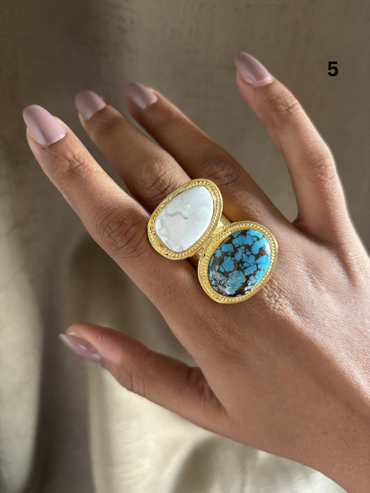 Erica Natural Stone Adjustable Ring- Brass