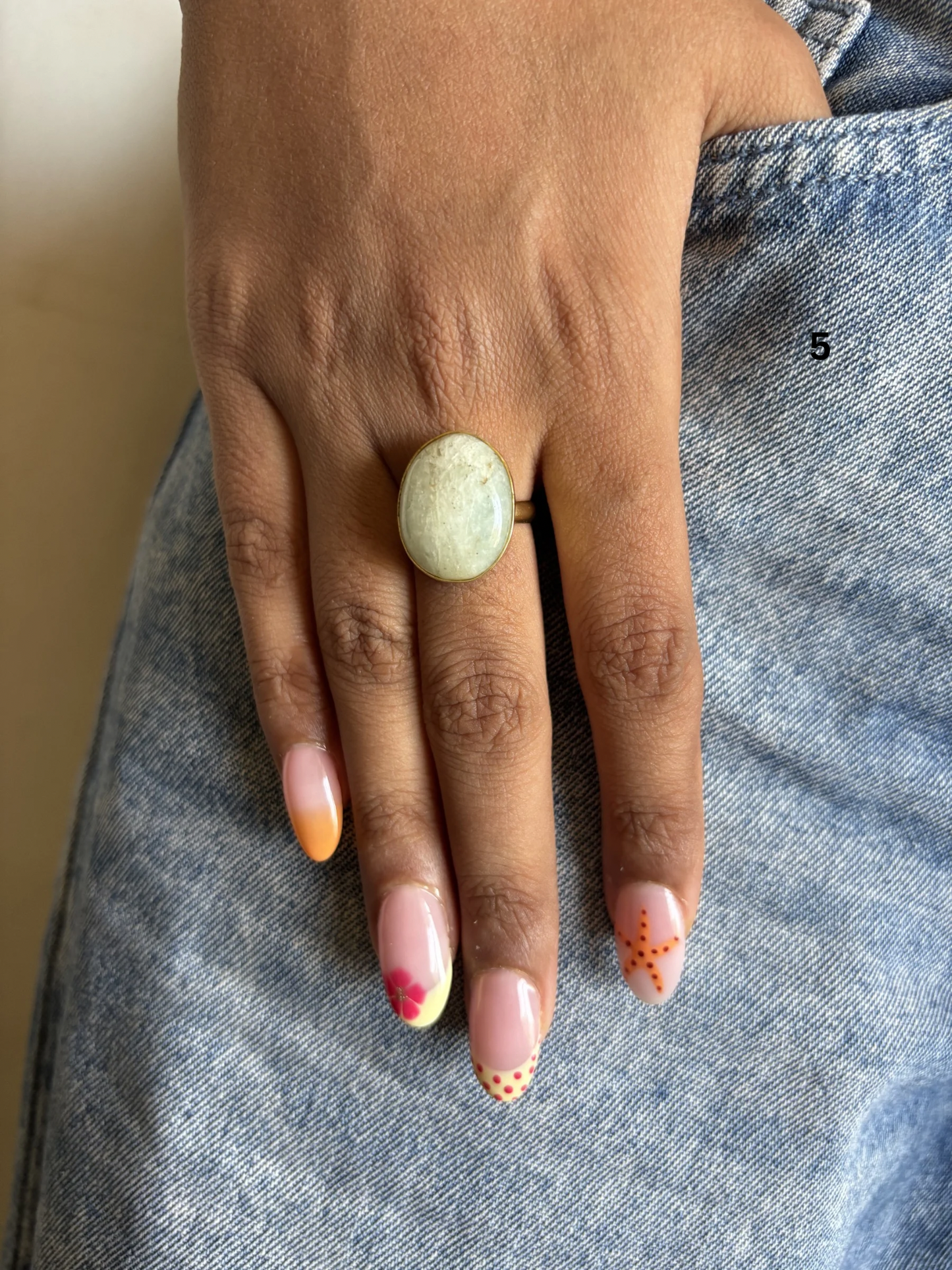 Earthy Natural Stone Adjustable Ring-Brass