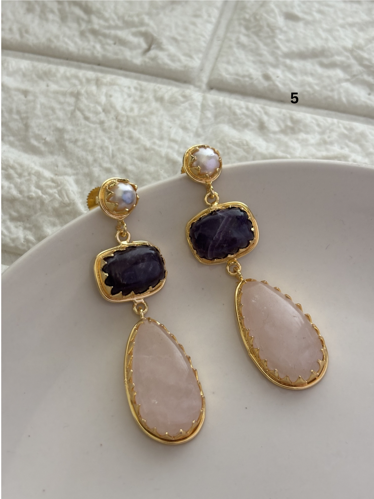 Renne Natural-Stone Danglers Brass