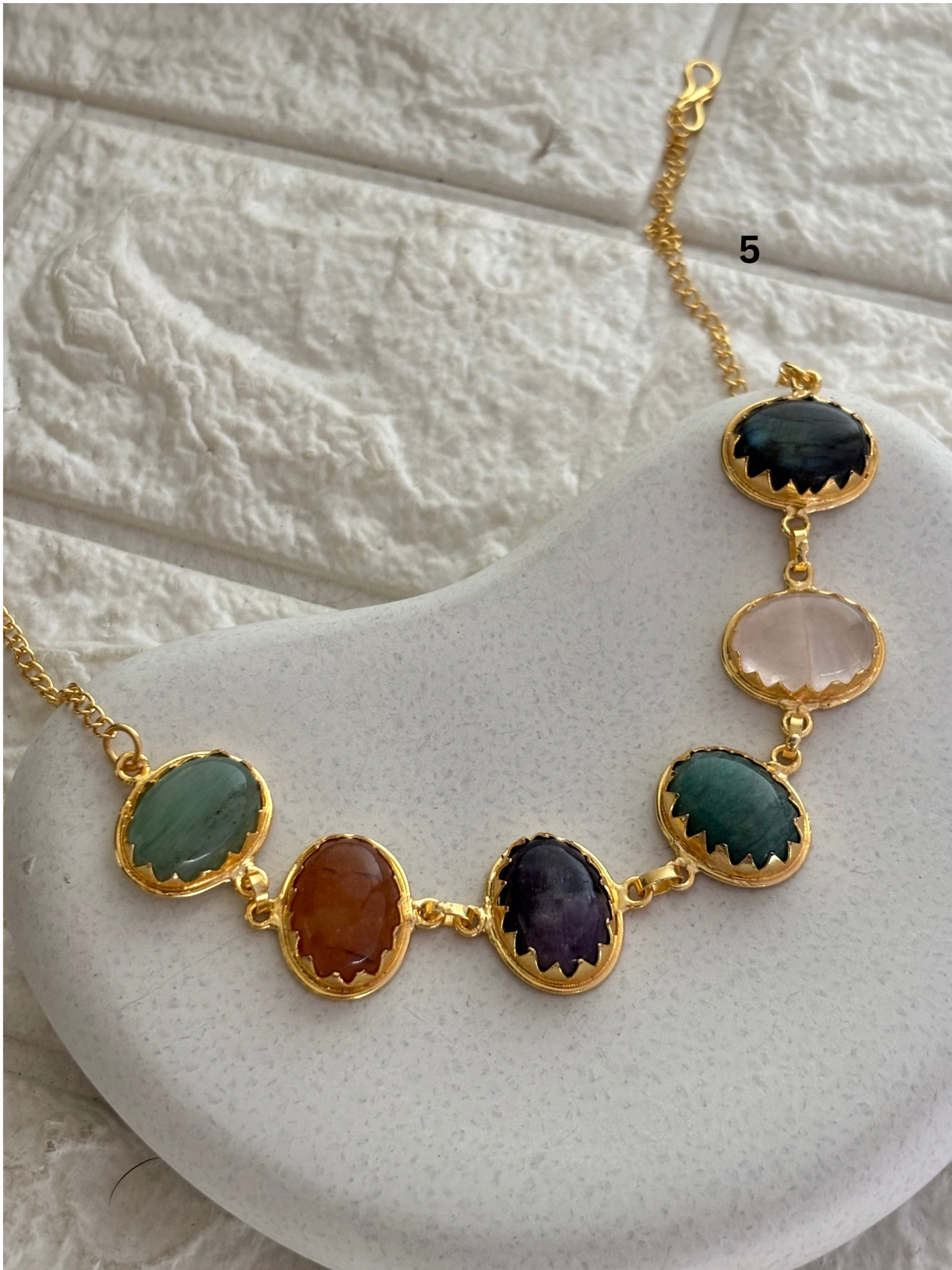 Renne Multi-color Natural stone Choker- Brass