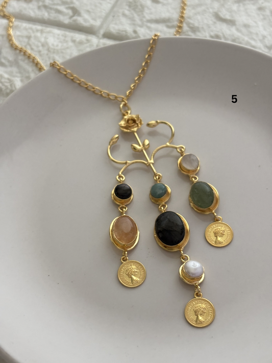 Regal Natural Stone Necklace-Brass