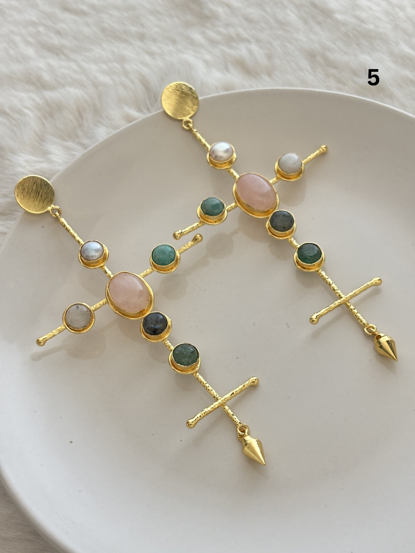 Catherine Natural Stone Earrings- Brass