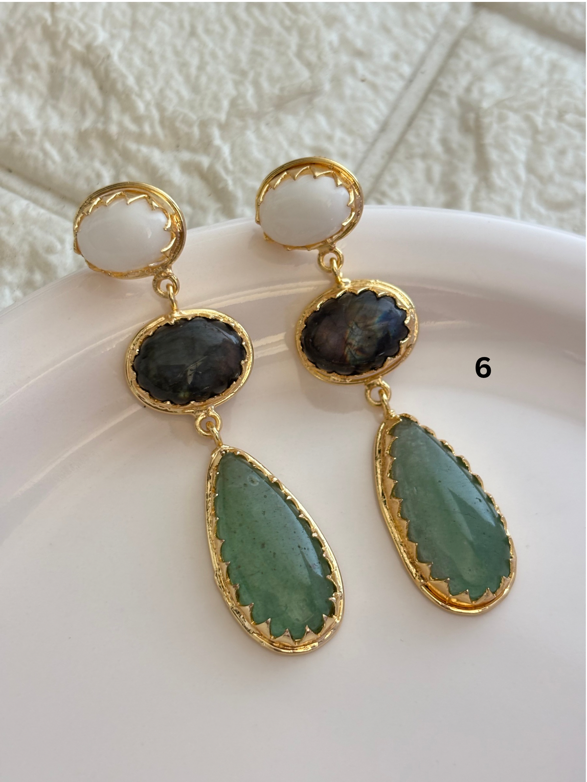 Eugenie Natural Stone Dangler -Brass