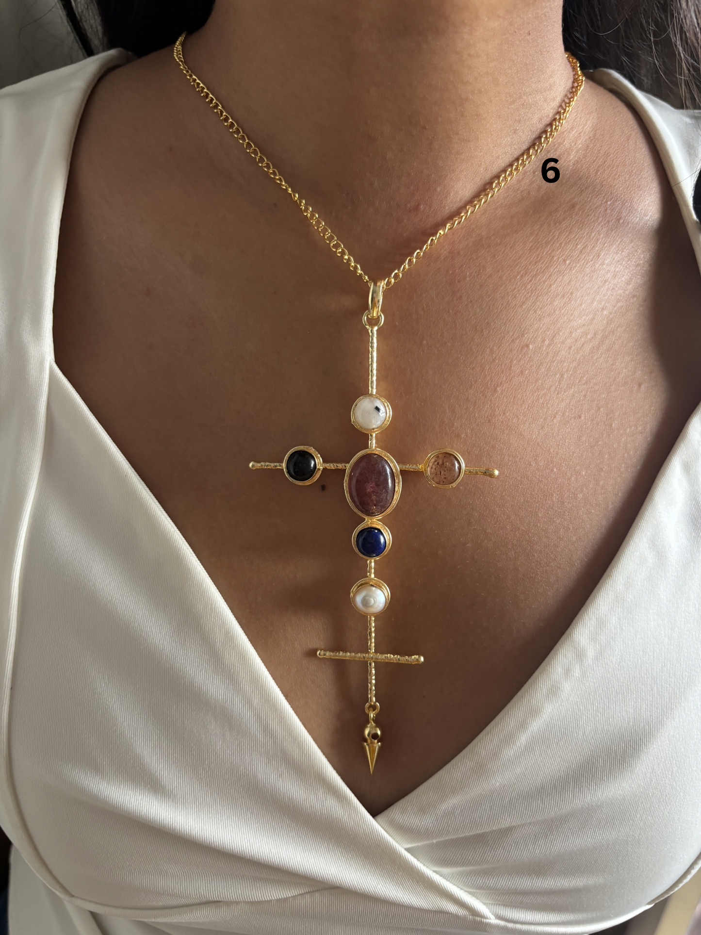 Catherine Natural stone Necklace-Brass