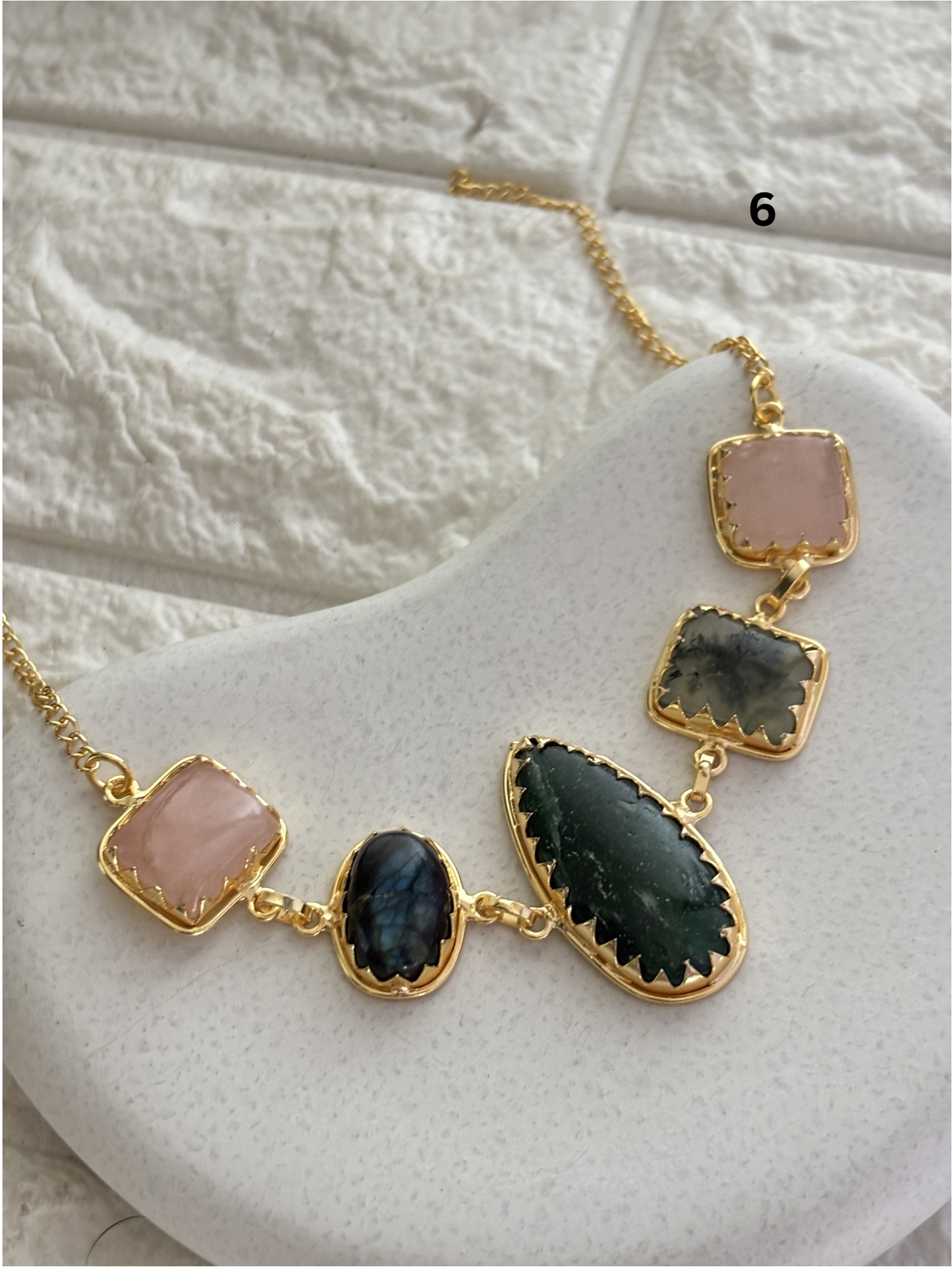 Renne Multi-color Natural stone Choker- Brass