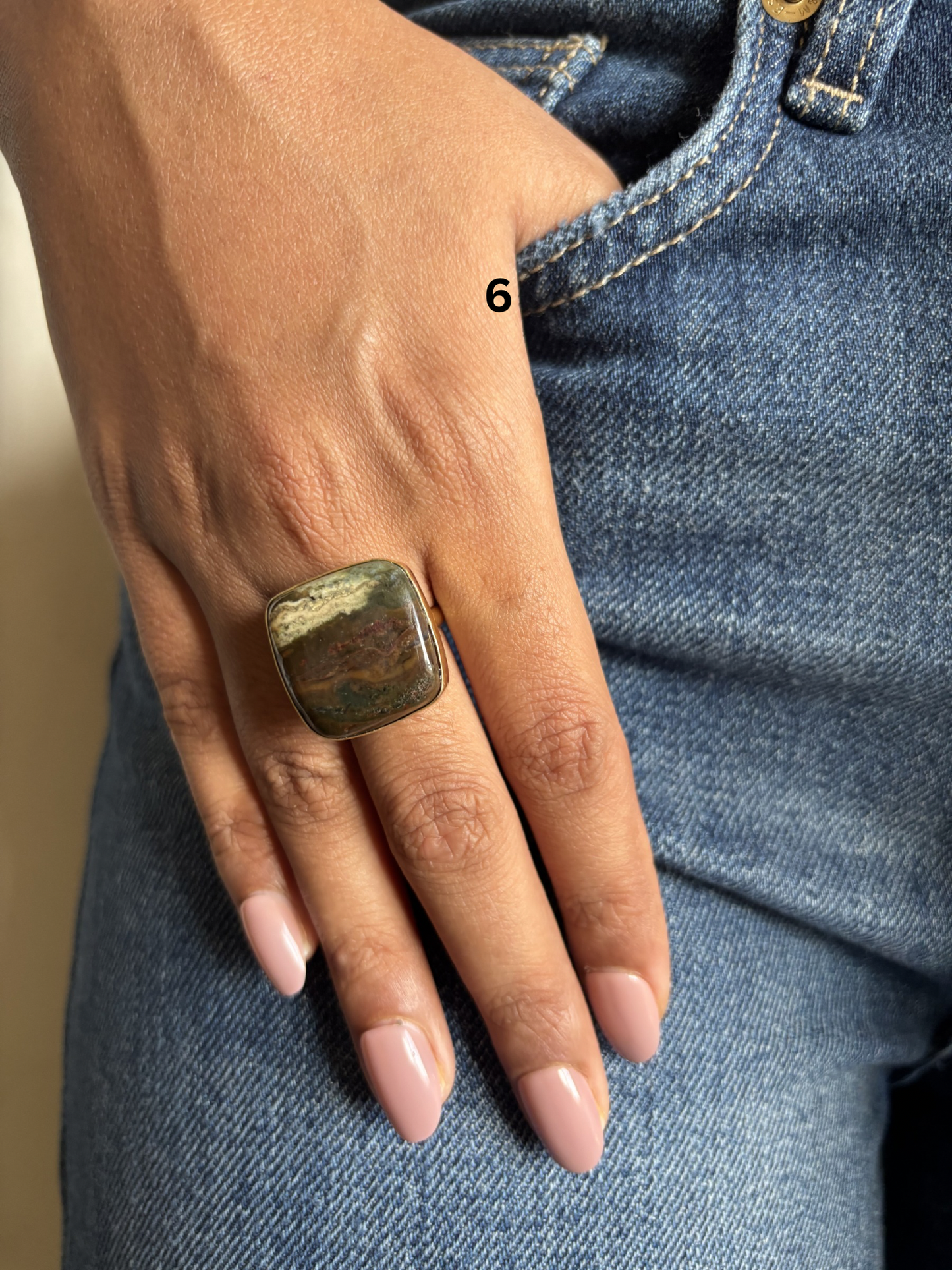 Earthy Natural Stone Adjustable Ring-Brass