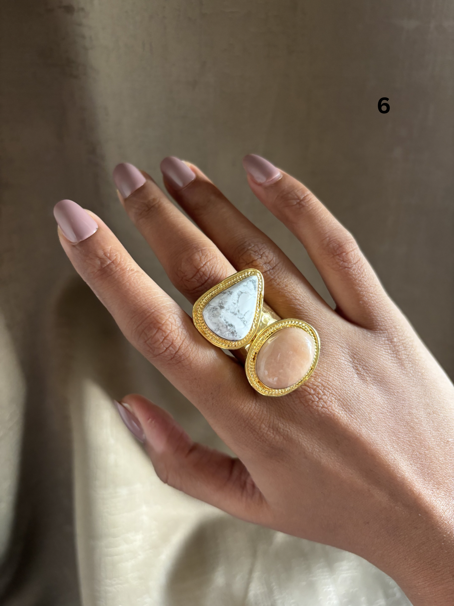 Erica Natural Stone Adjustable Ring- Brass