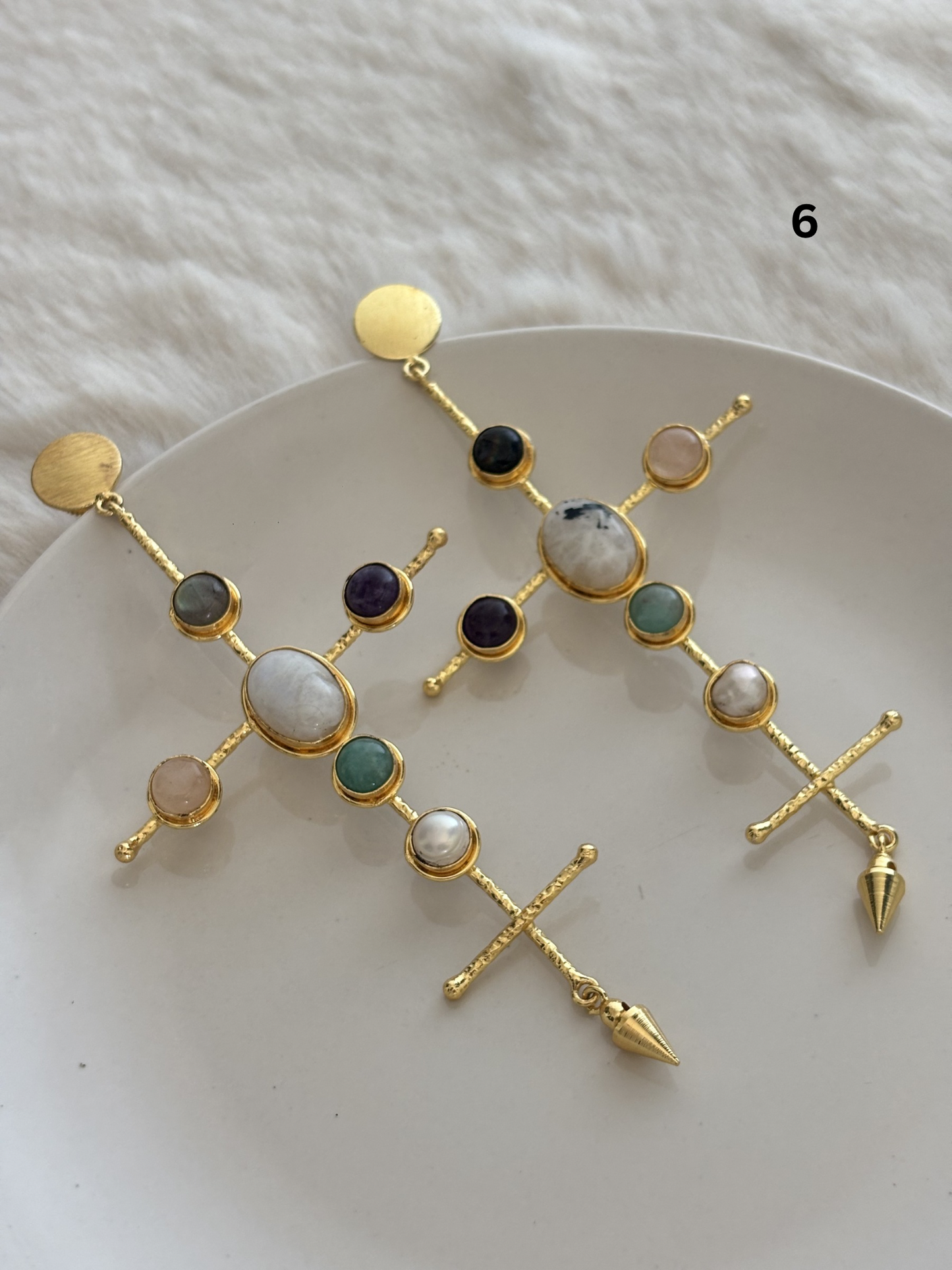 Catherine Natural Stone Earrings- Brass