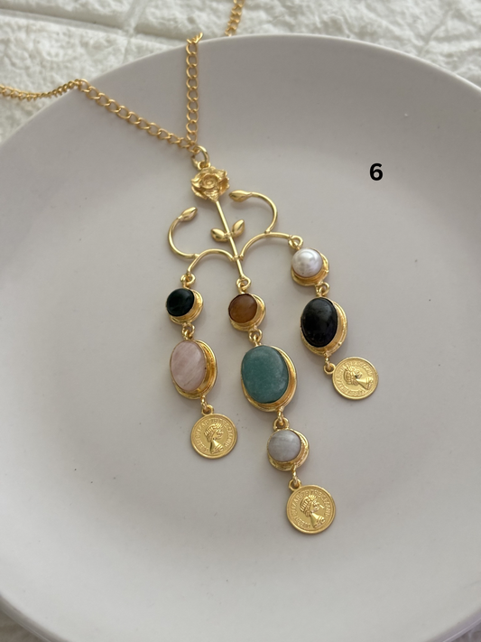 Regal Natural Stone Necklace-Brass
