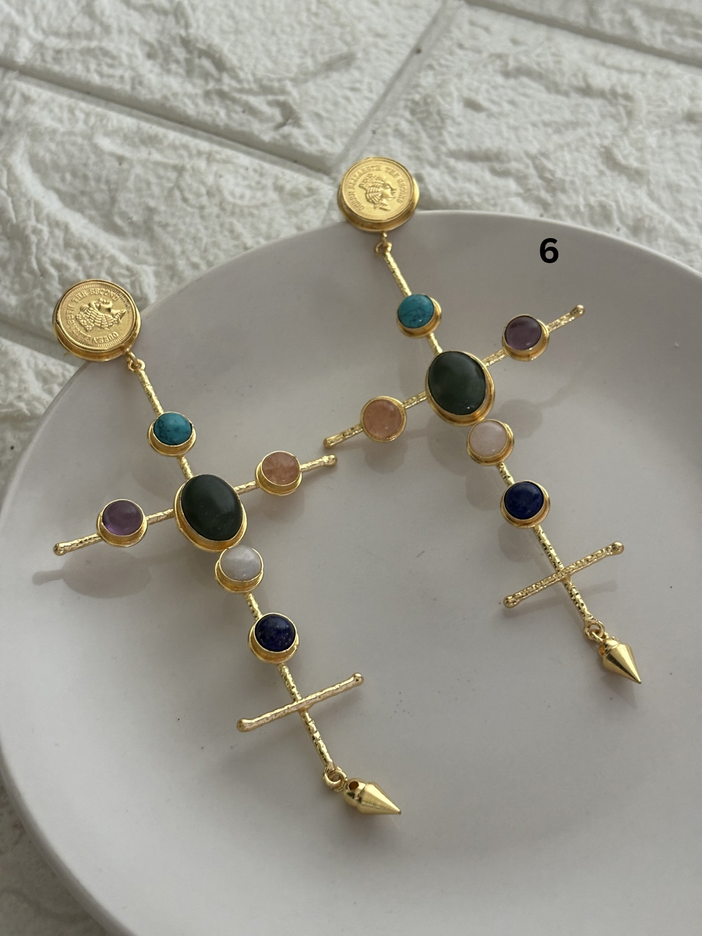 Catherine Natural Stone Earrings- Brass