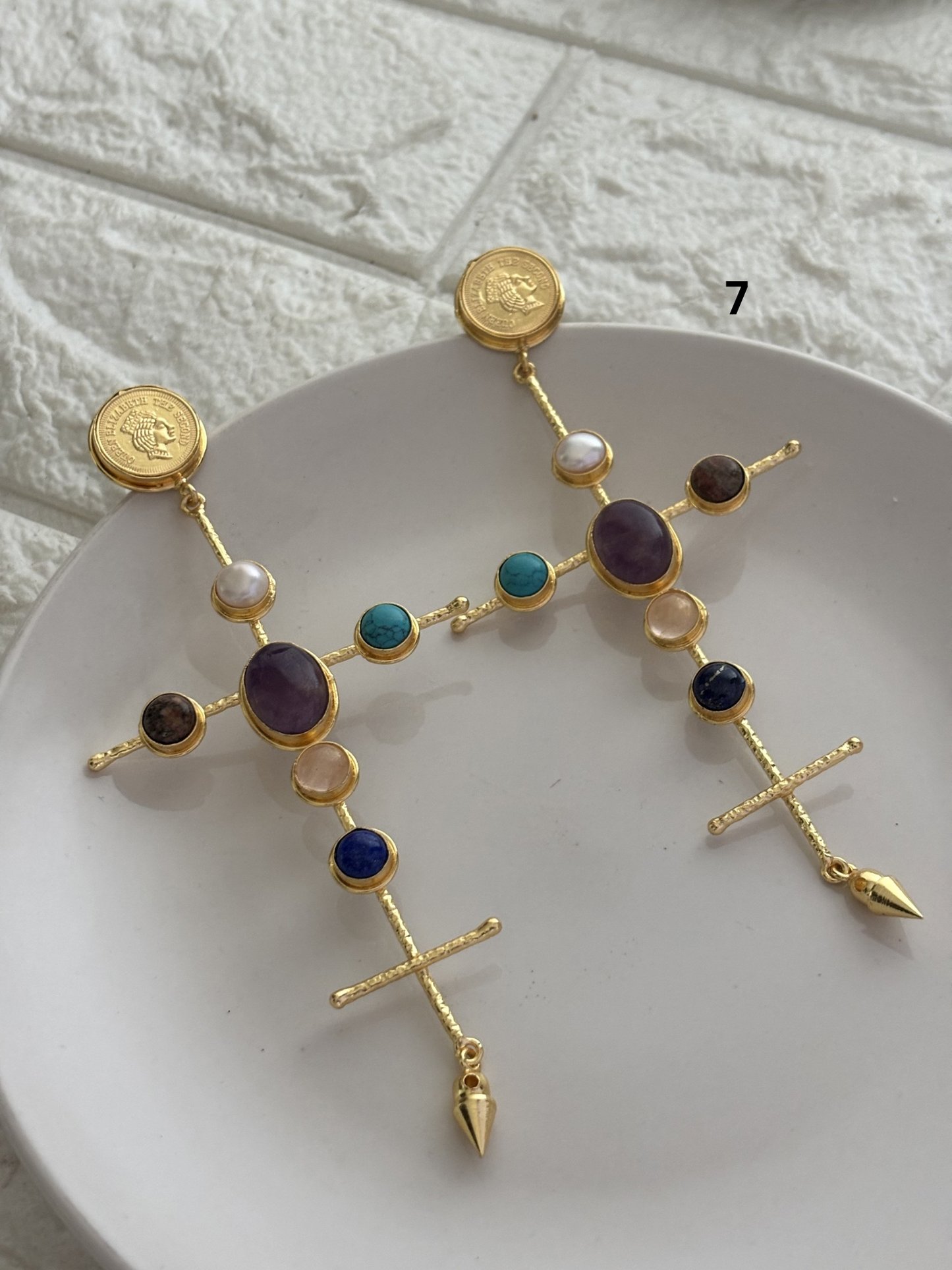Catherine Natural Stone Earrings- Brass