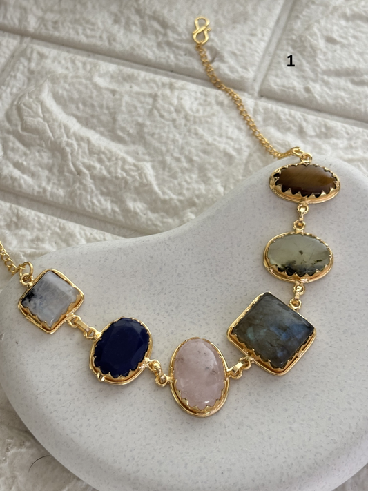 Renne Multi-color Natural stone Choker- Brass