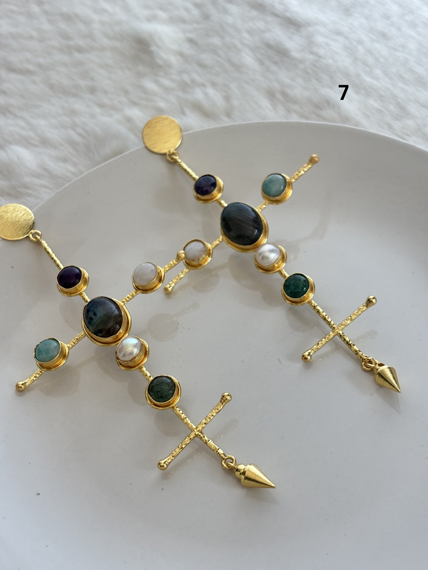 Catherine Natural Stone Earrings- Brass