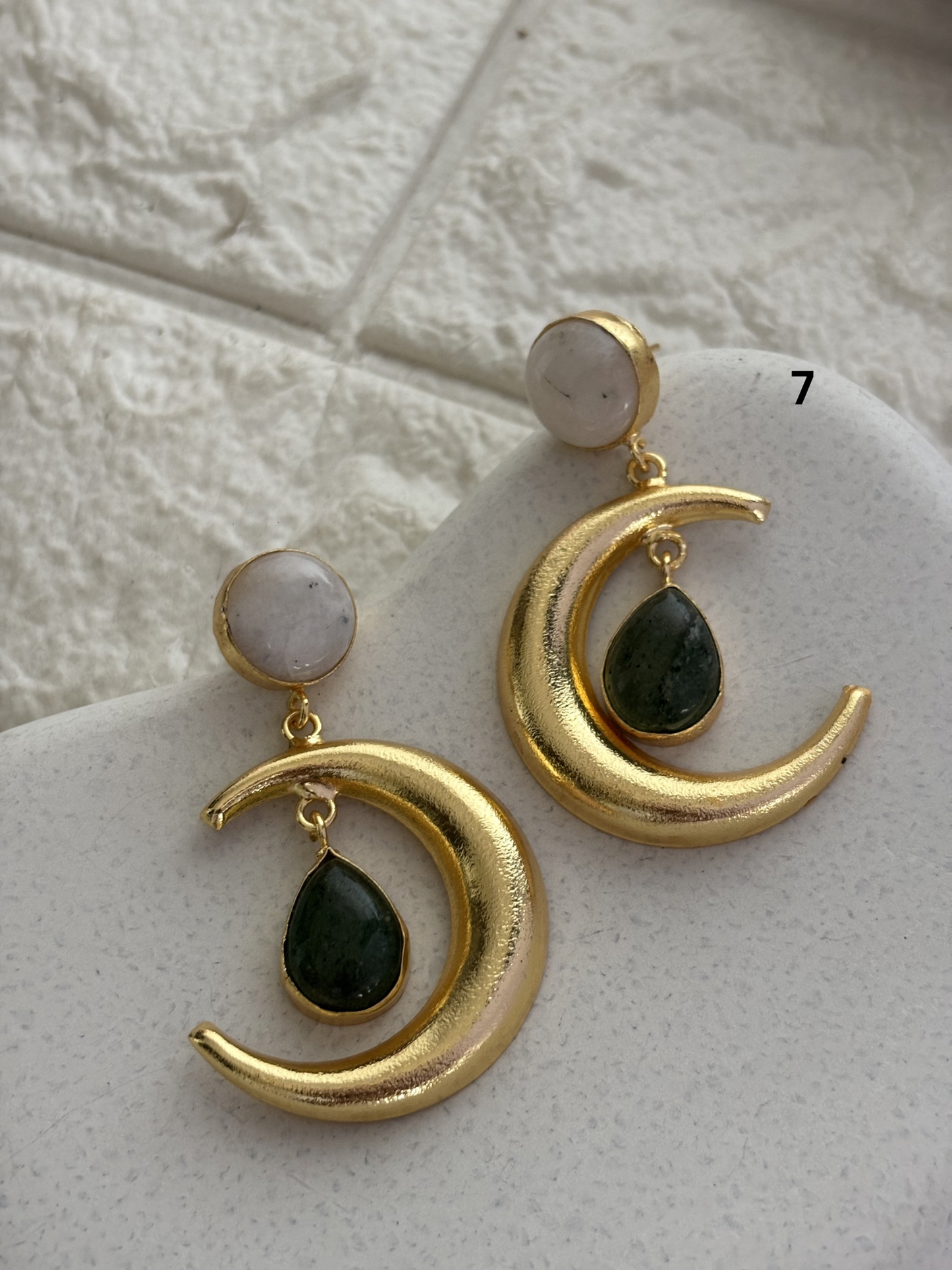 Crescent Moon Natural Stone Dangler Brass