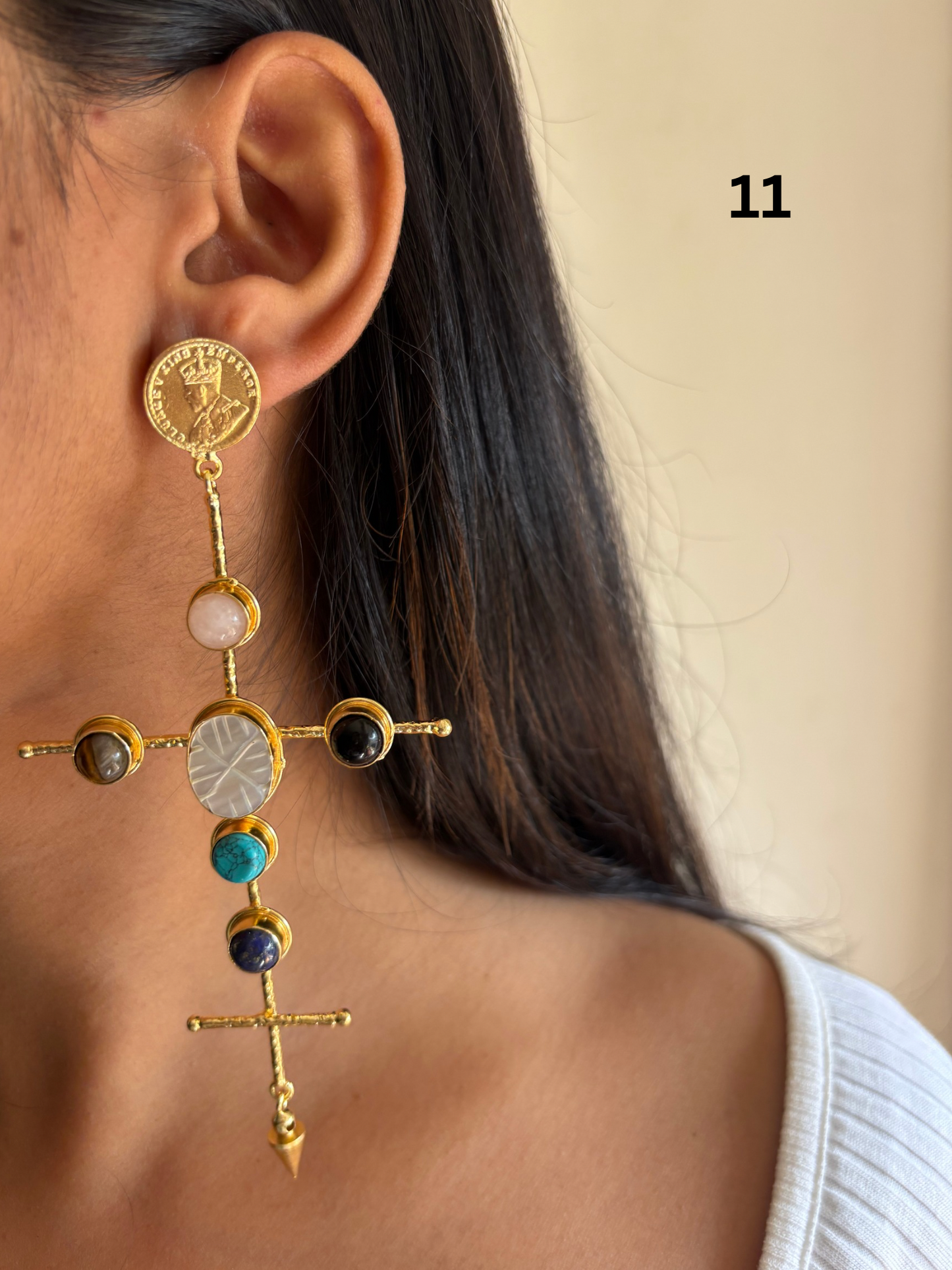 Catherine Natural Stone Earrings- Brass