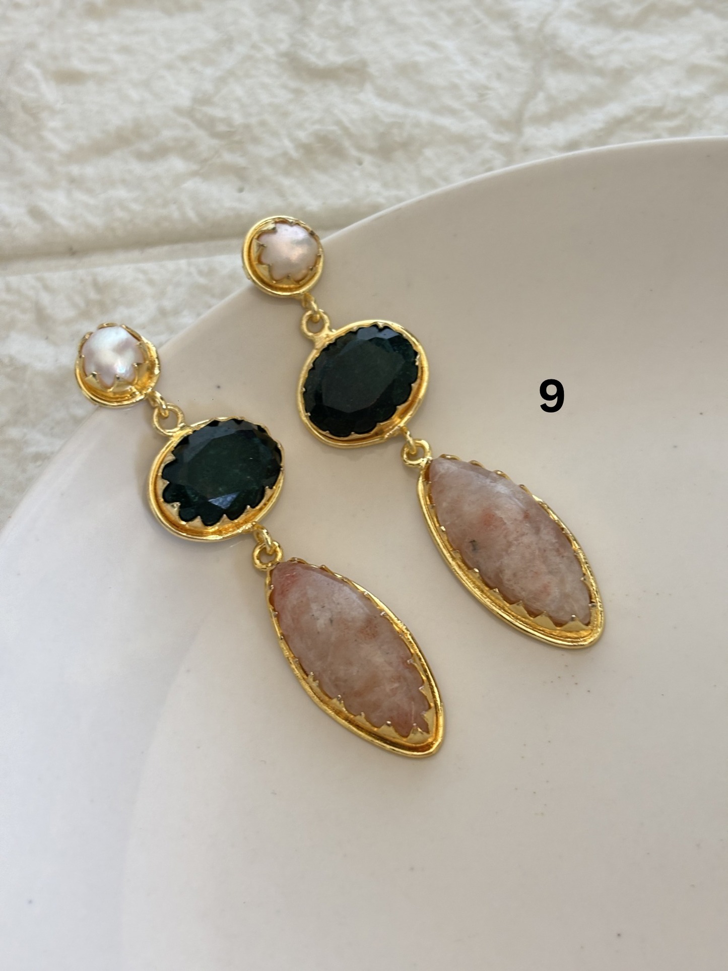Renne Natural-Stone Danglers Brass