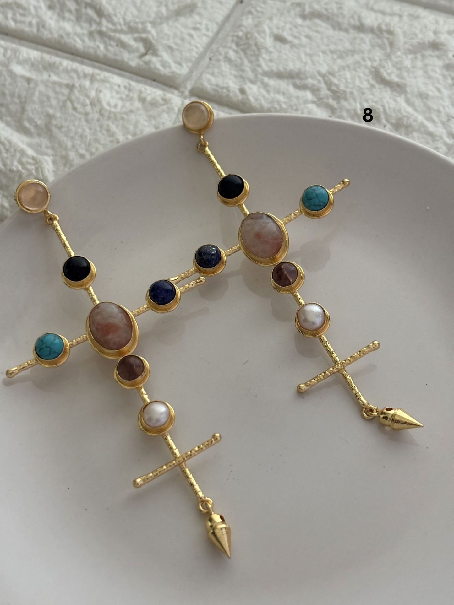 Catherine Natural Stone Earrings- Brass