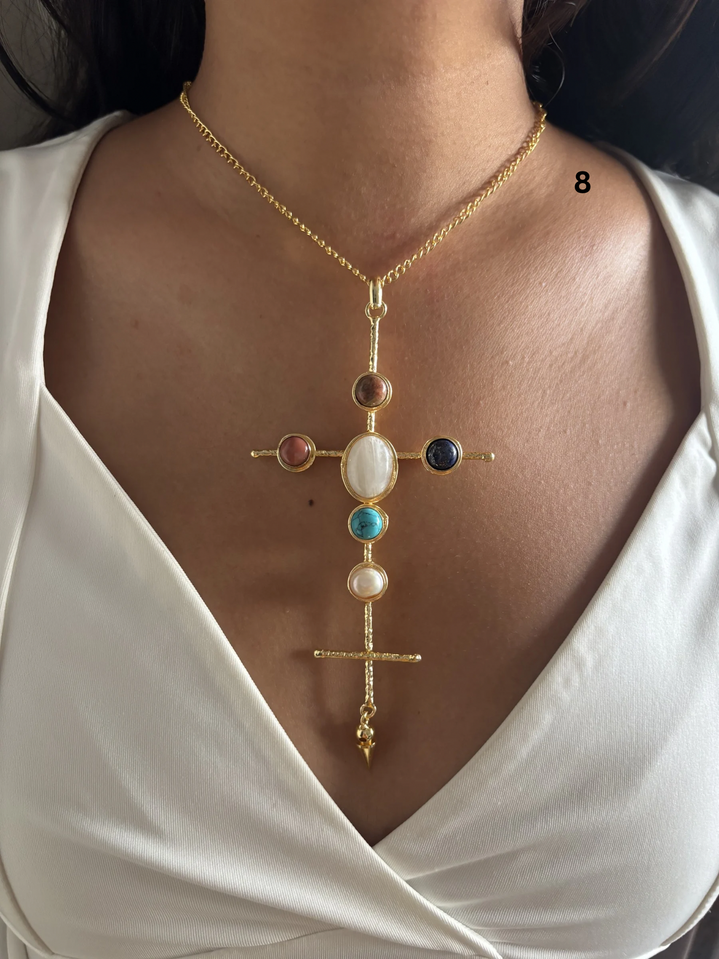 Catherine Natural stone Necklace-Brass