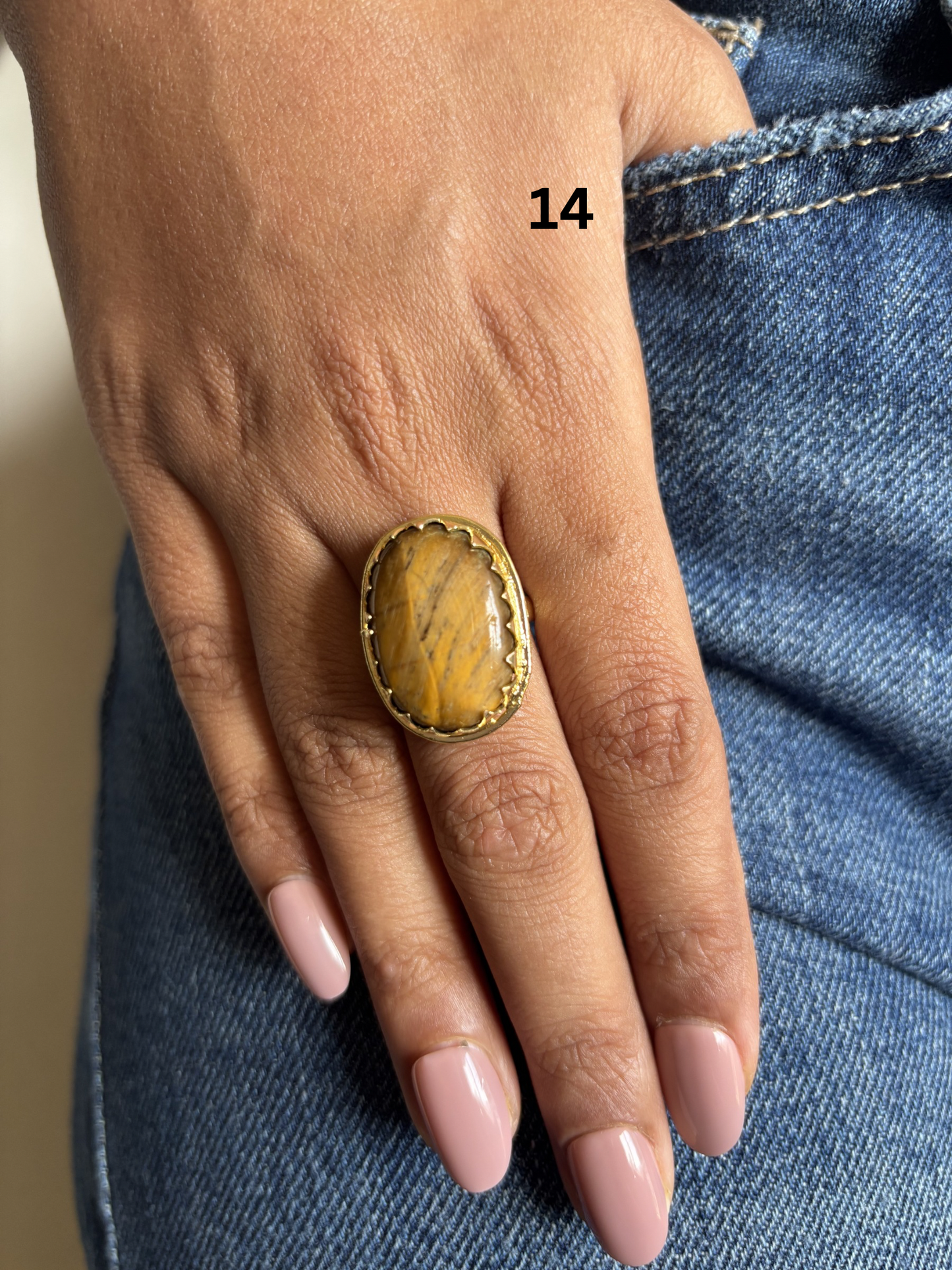 Fusion Natural Stone Adjustable Ring-Brass