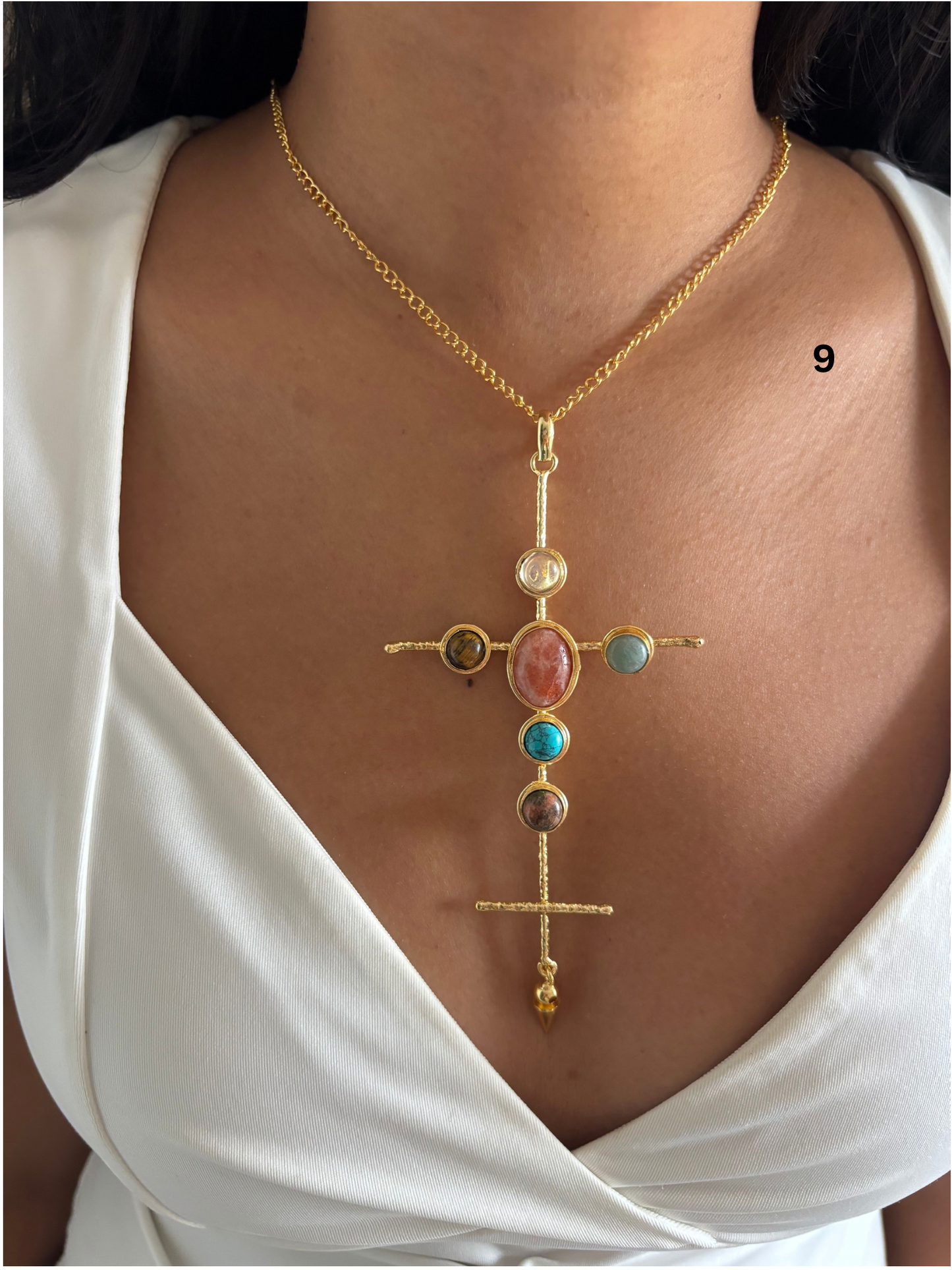 Catherine Natural stone Necklace-Brass