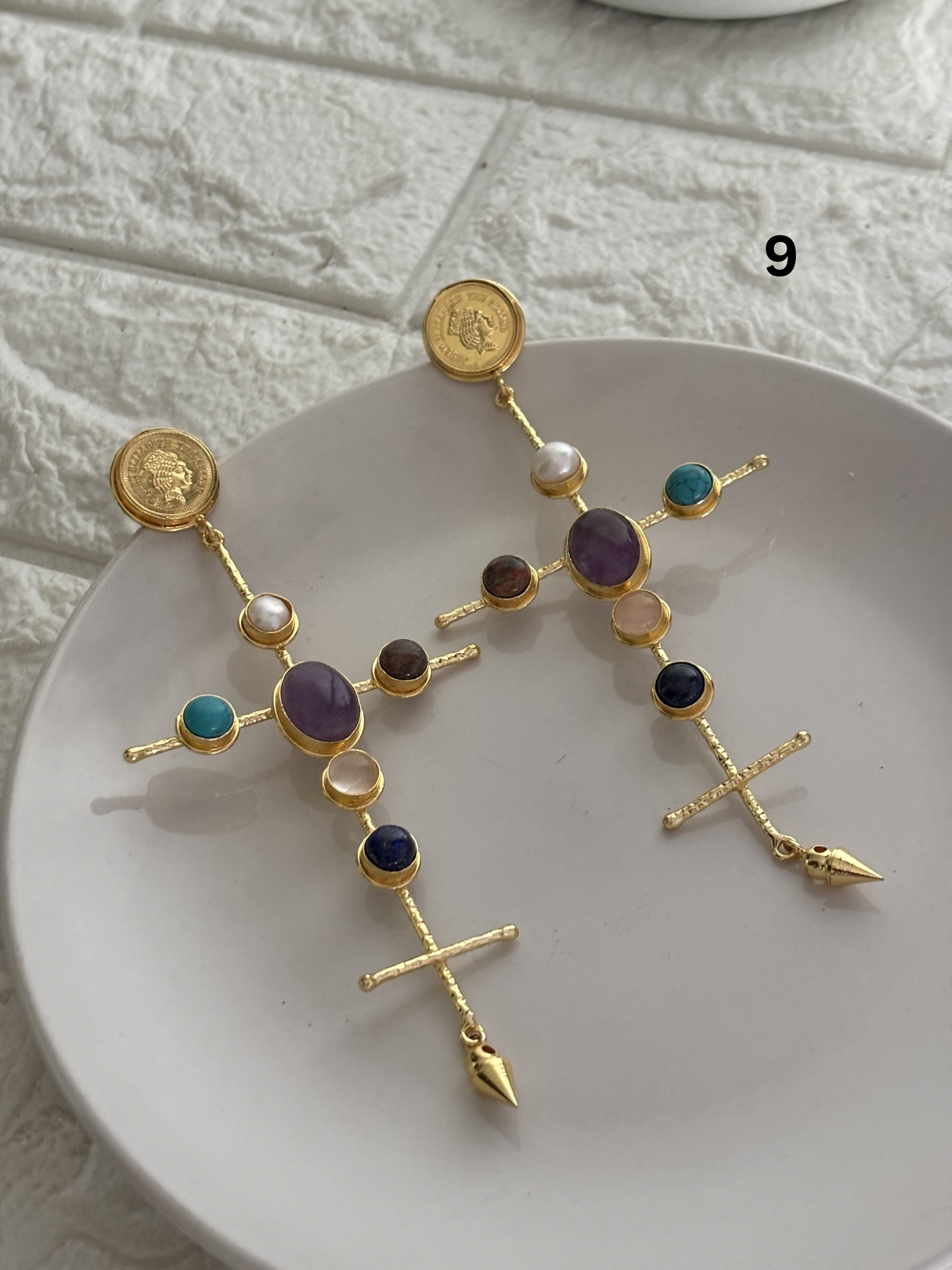 Catherine Natural Stone Earrings- Brass