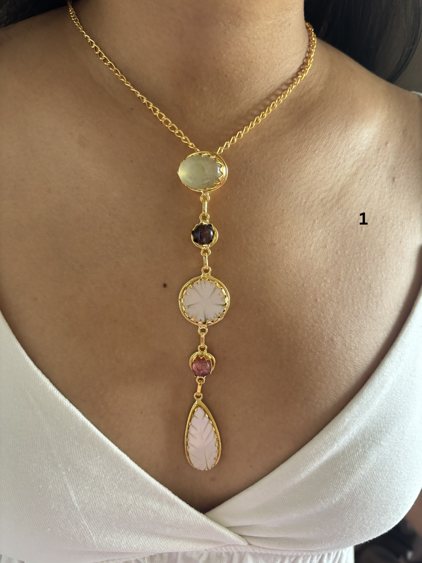 Era Natural Stone Necklace- Brass