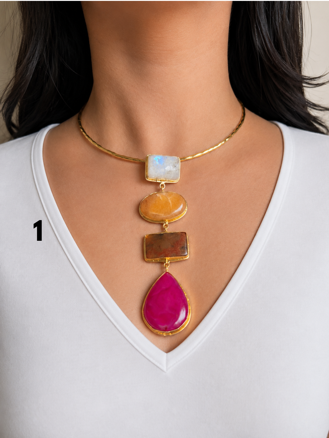 Isabelle Natural Stone Hasli Choker- Brass