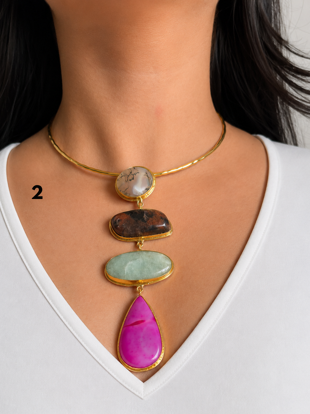 Isabelle Natural Stone Hasli Choker- Brass