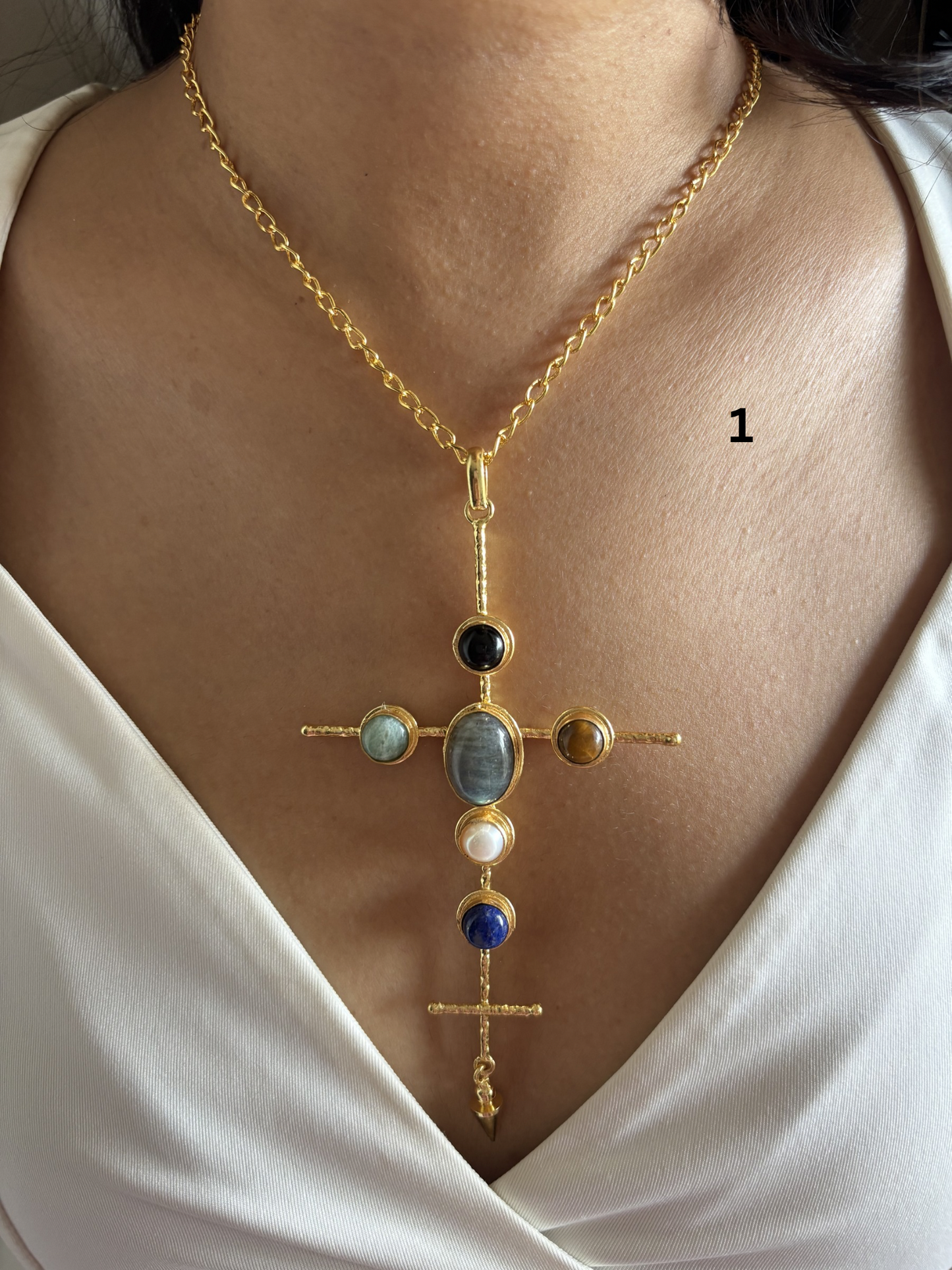 Catherine Natural stone Necklace-Brass