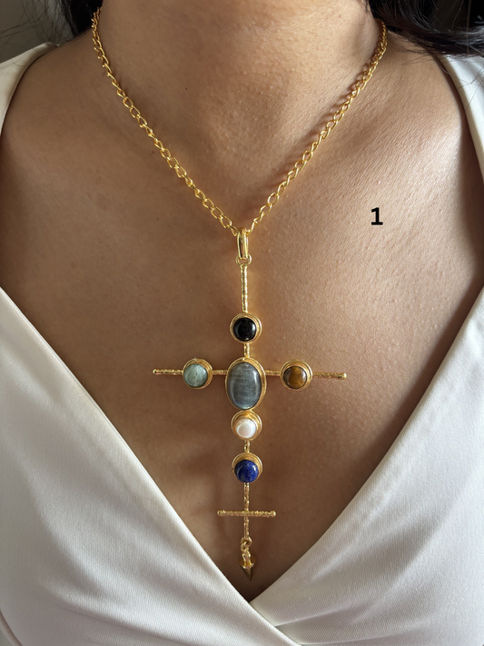 Catherine Natural stone Necklace-Brass